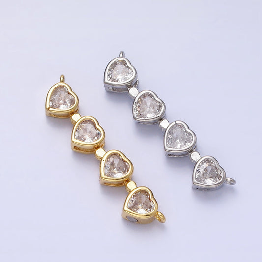 Bendable Gold Plated Heart Long Bar Connector, CZ Micro Pave Silver Heart Love Link Connector Necklace Jewelry Making Y-822