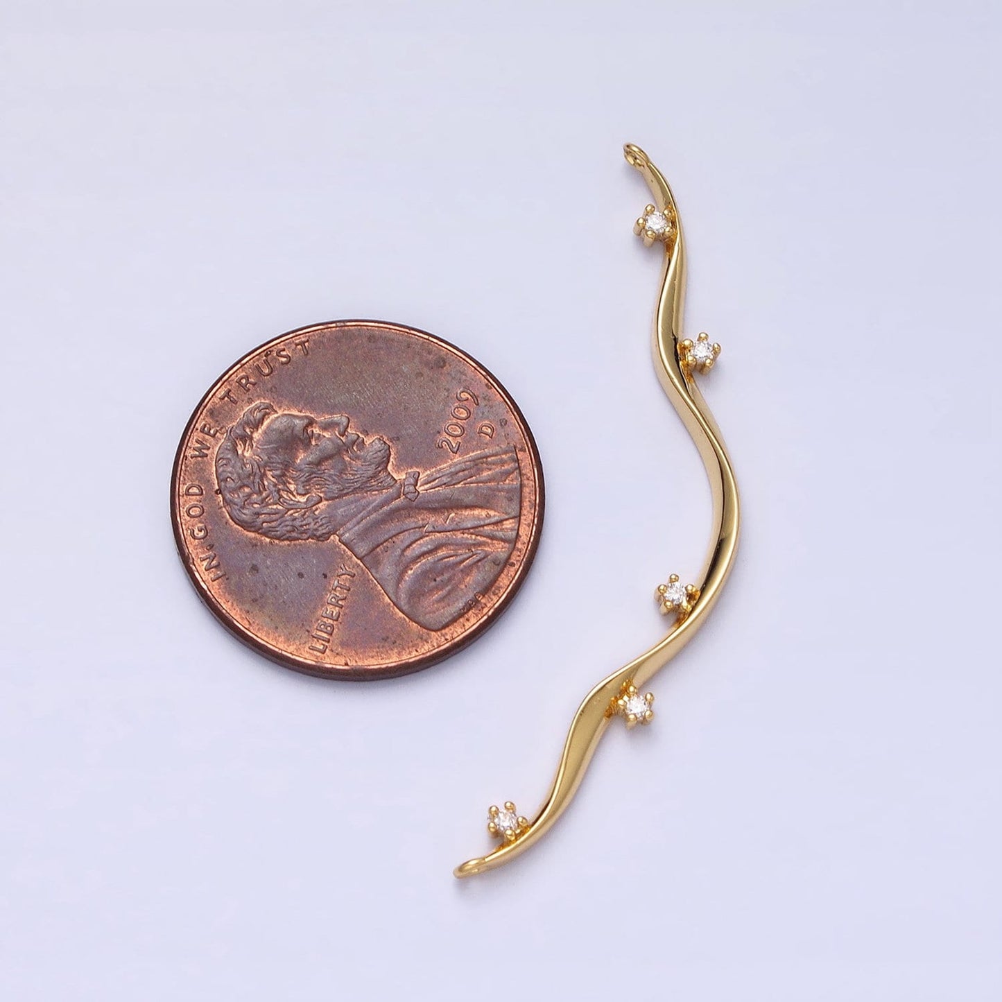 Thin Wavy Vine Gold Charm Connector for Necklace Component with Cz Stone for Minimalist Jewelry Y-819