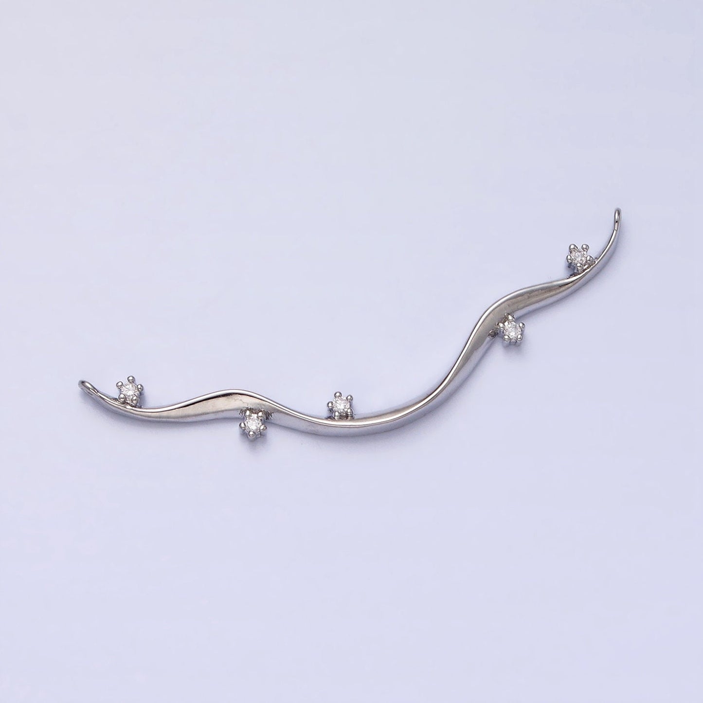 Thin Wavy Vine Gold Charm Connector for Necklace Component with Cz Stone for Minimalist Jewelry Y-819