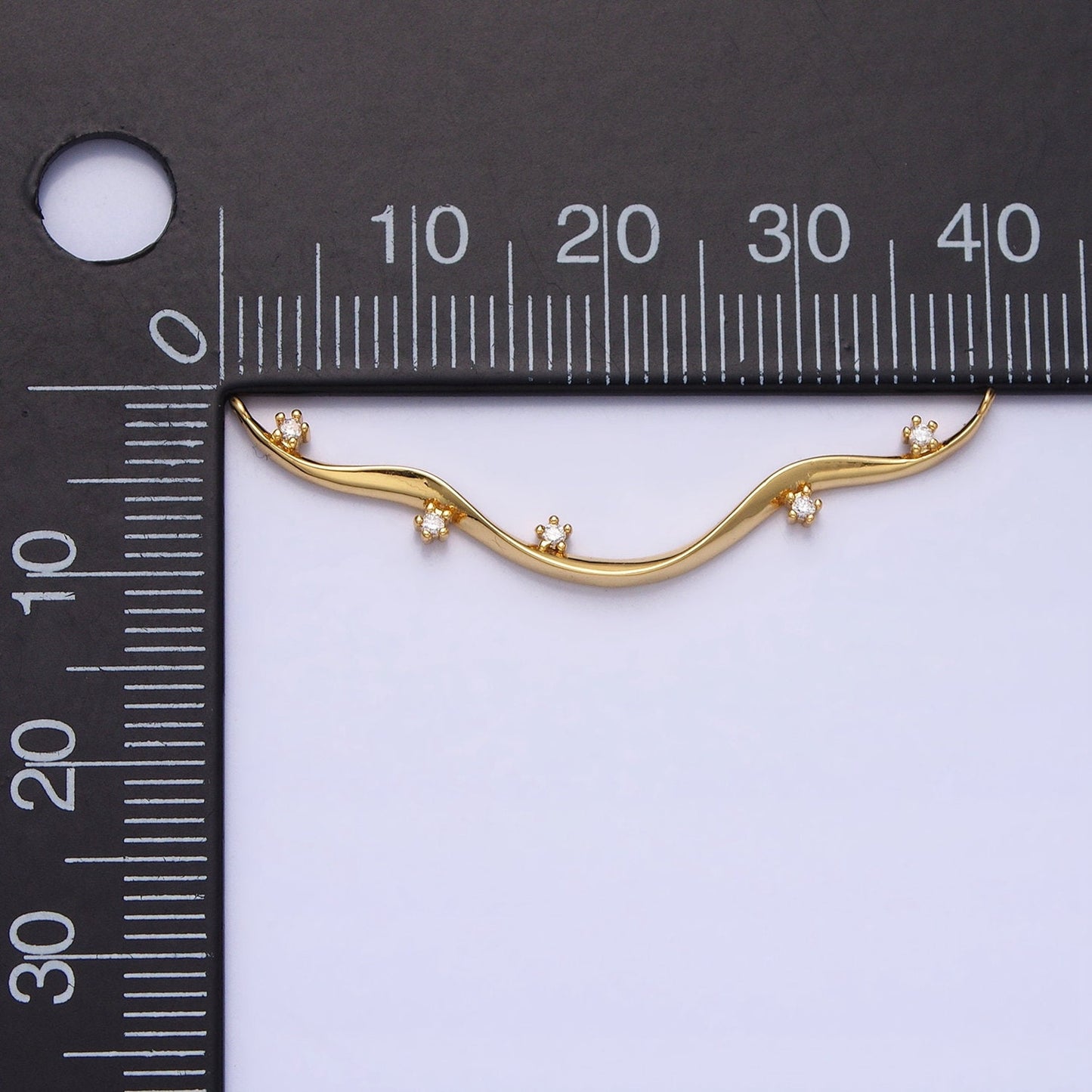 Thin Wavy Vine Gold Charm Connector for Necklace Component with Cz Stone for Minimalist Jewelry Y-819