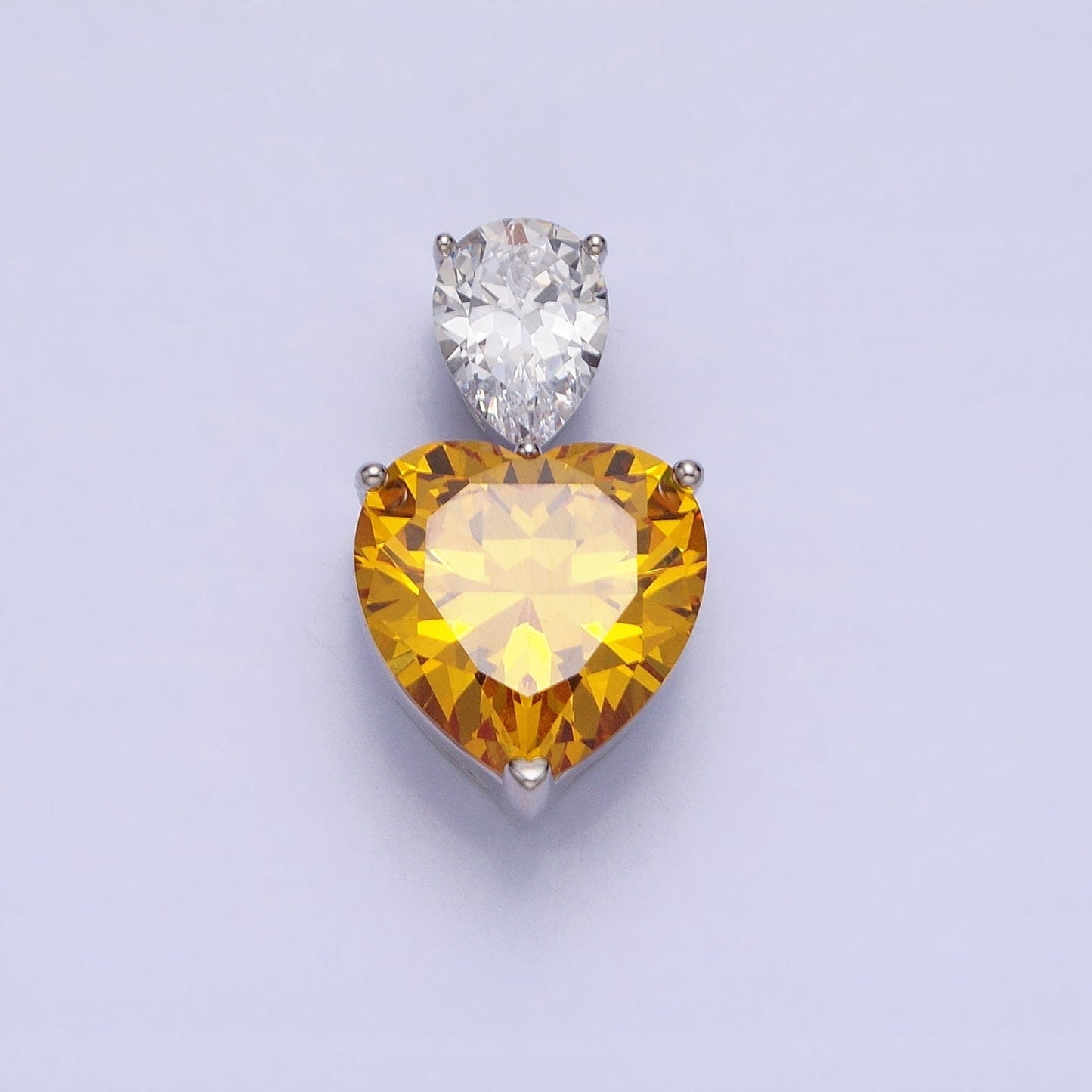Dainty Yellow Citrine Cubic Zirconia Heart Pendant for Valentine Jewelry White Gold Filled Love Inspired Mother Day Gift AA248