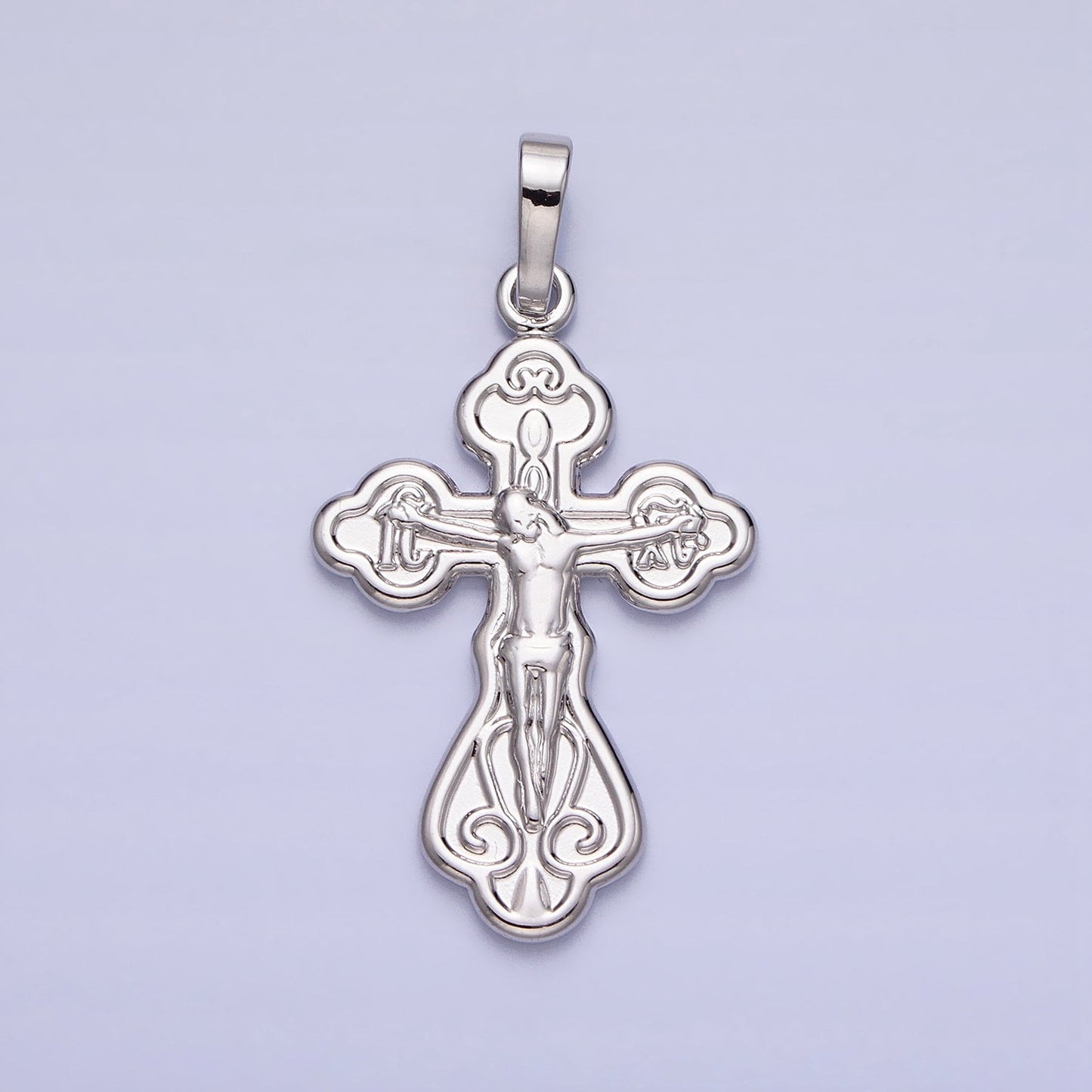 Double Sided Silver Ornate Crucifix Pendant Catholic Cross Charm Religious Jewelry Making AA239
