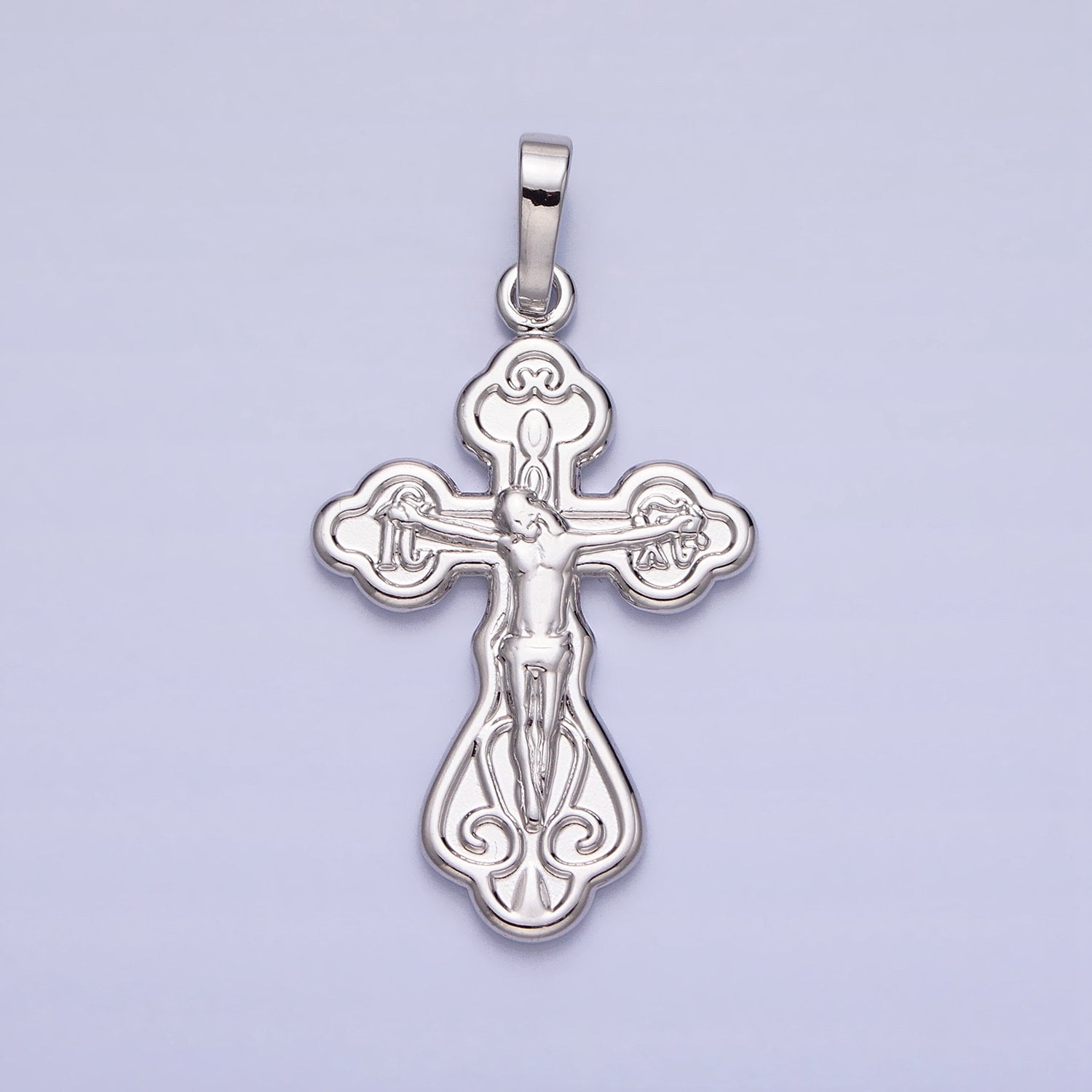 Double Sided Silver Ornate Crucifix Pendant Catholic Cross Charm Religious Jewelry Making AA239