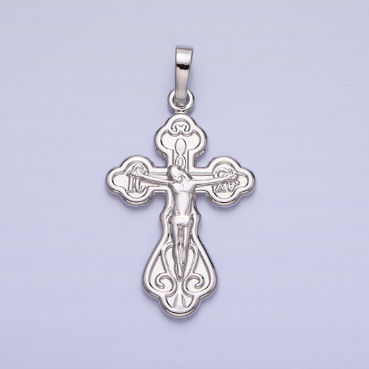 Double Sided Silver Ornate Crucifix Pendant Catholic Cross Charm Religious Jewelry Making AA239