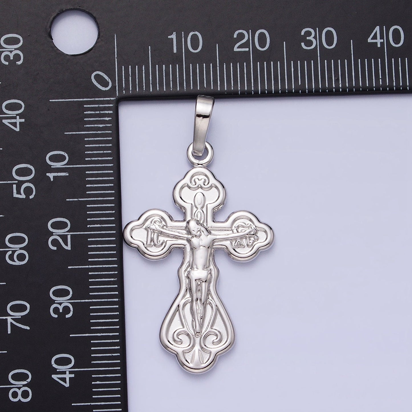 Double Sided Silver Ornate Crucifix Pendant Catholic Cross Charm Religious Jewelry Making AA239