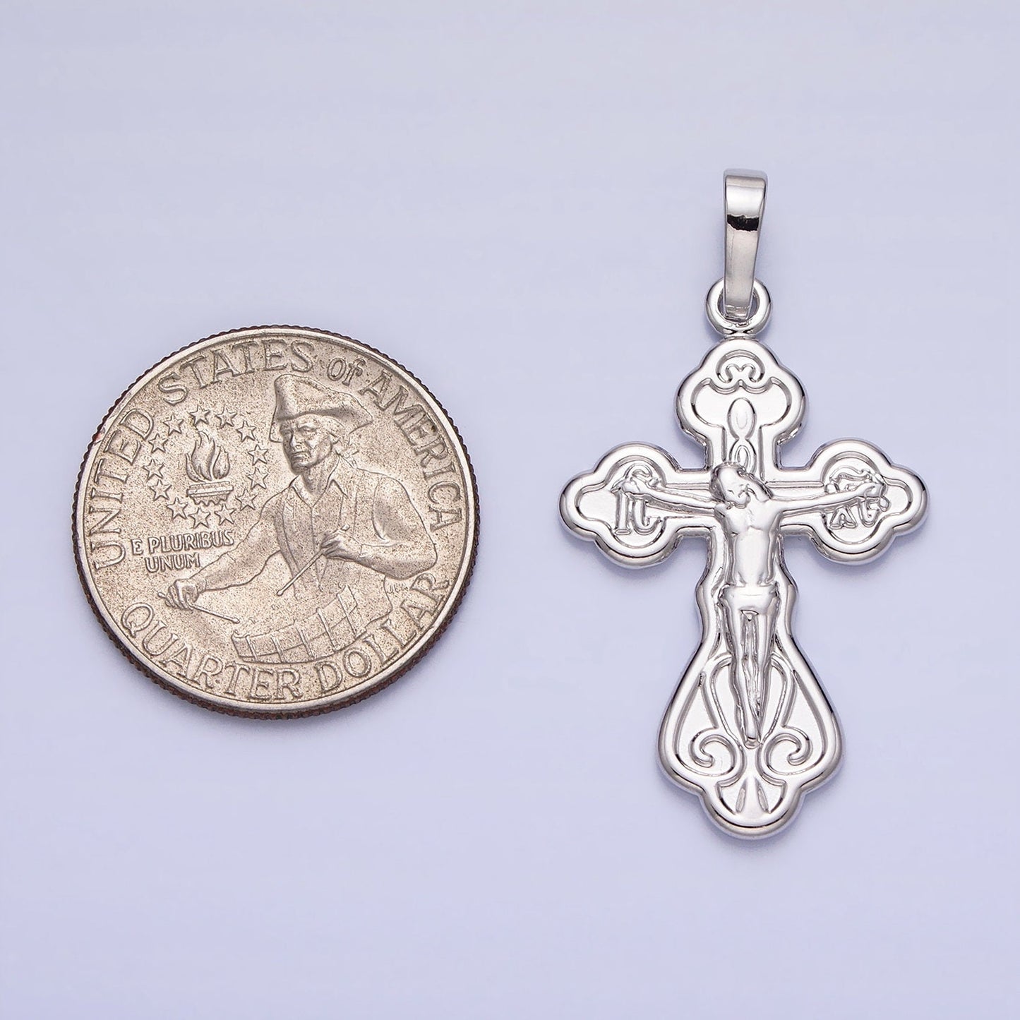 Double Sided Silver Ornate Crucifix Pendant Catholic Cross Charm Religious Jewelry Making AA239