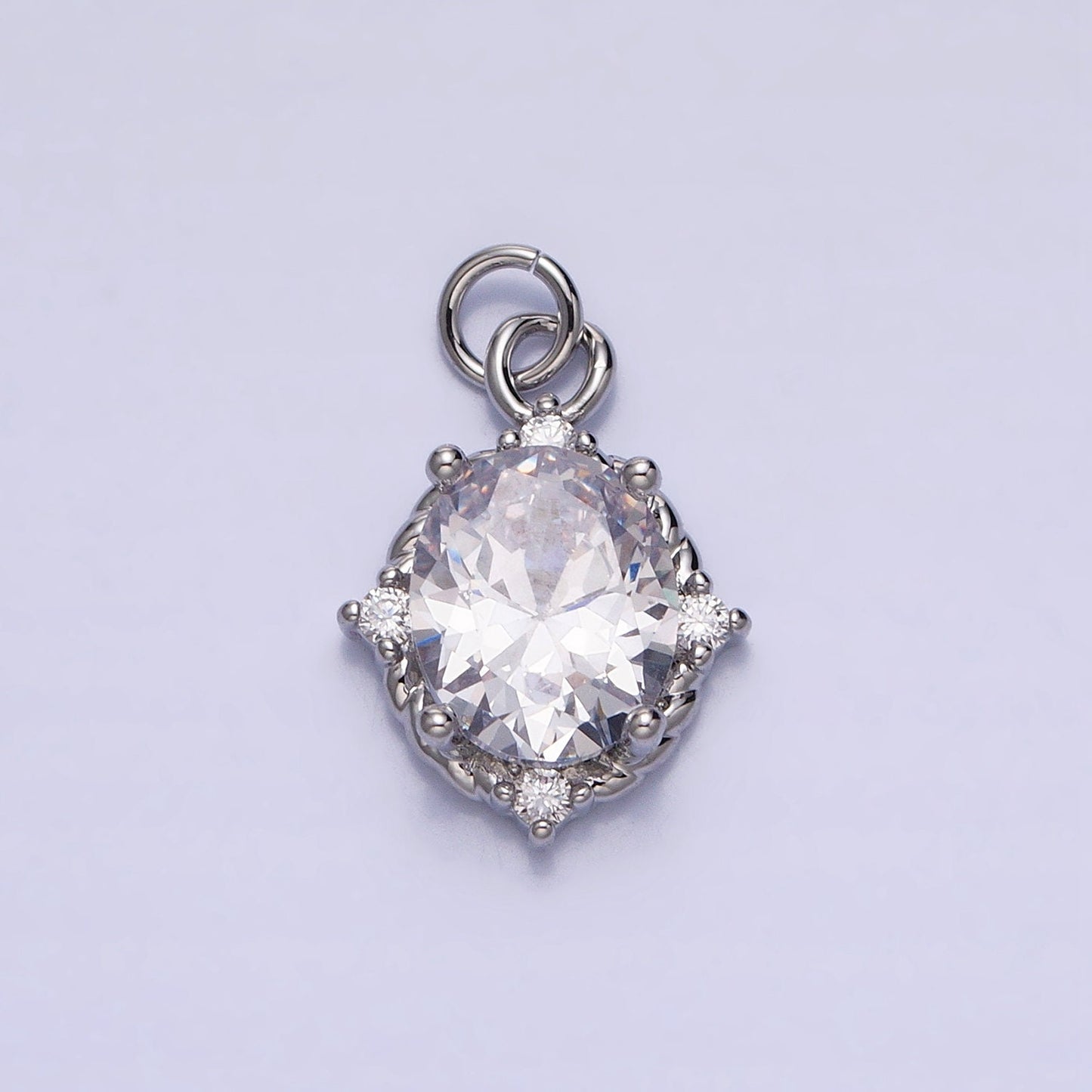Gold Solitaire Oval Cut Pendant | Classy Oval Charm With Clear Pink Green CZ Cubic Stone for Minimalist Jewelry Making Supply AC539