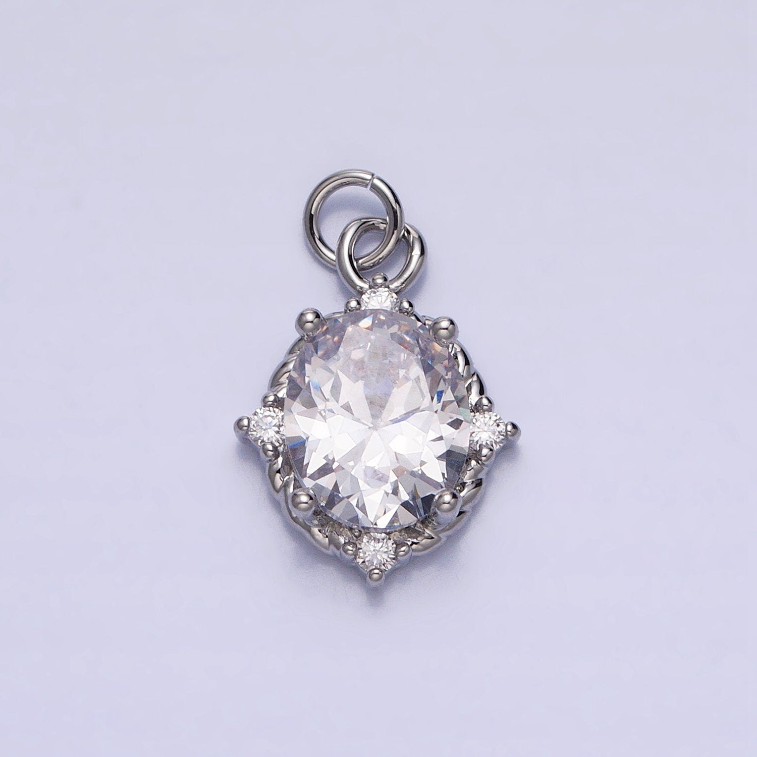 Gold Solitaire Oval Cut Pendant | Classy Oval Charm With Clear Pink Green CZ Cubic Stone for Minimalist Jewelry Making Supply AC539