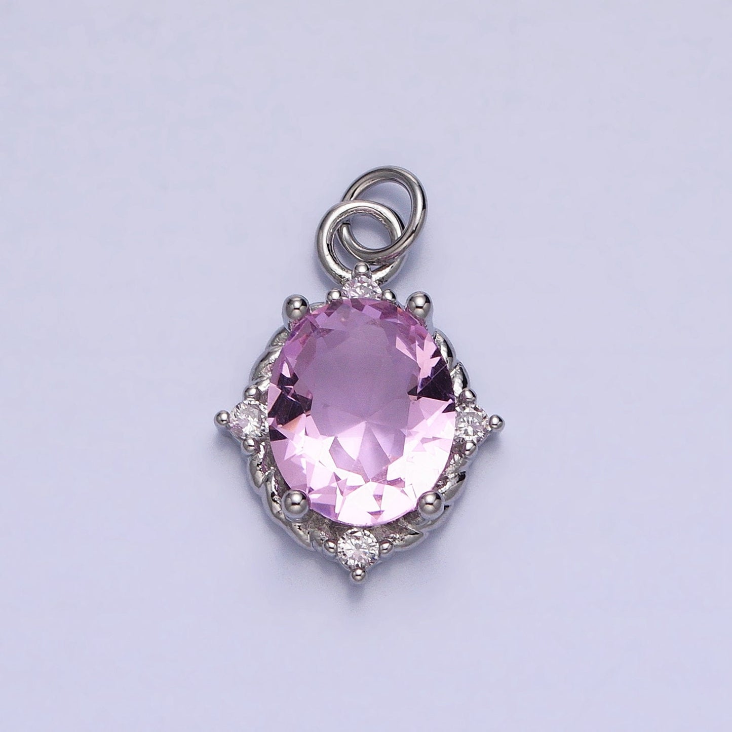 Gold Solitaire Oval Cut Pendant | Classy Oval Charm With Clear Pink Green CZ Cubic Stone for Minimalist Jewelry Making Supply AC539