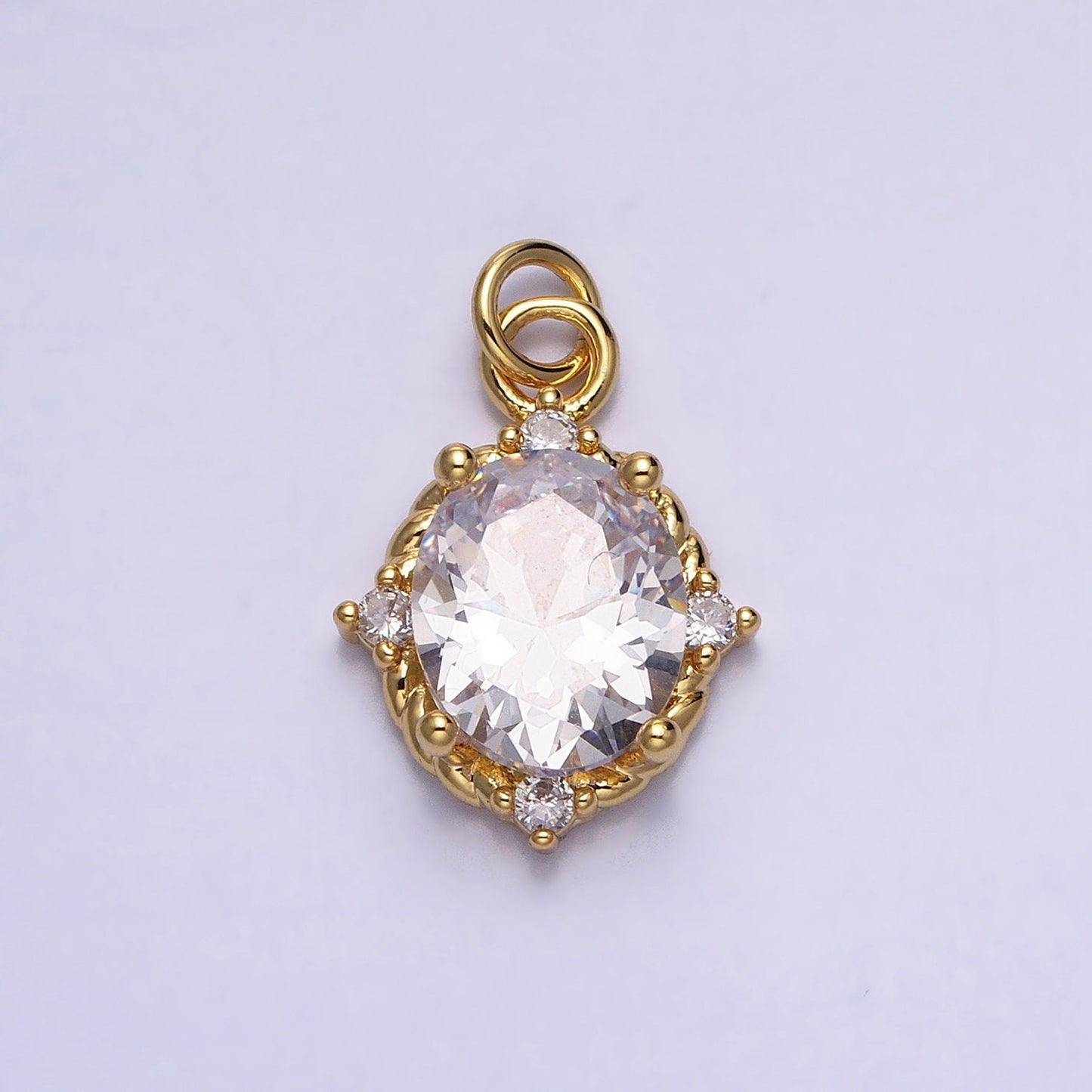 Gold Solitaire Oval Cut Pendant | Classy Oval Charm With Clear Pink Green CZ Cubic Stone for Minimalist Jewelry Making Supply AC539