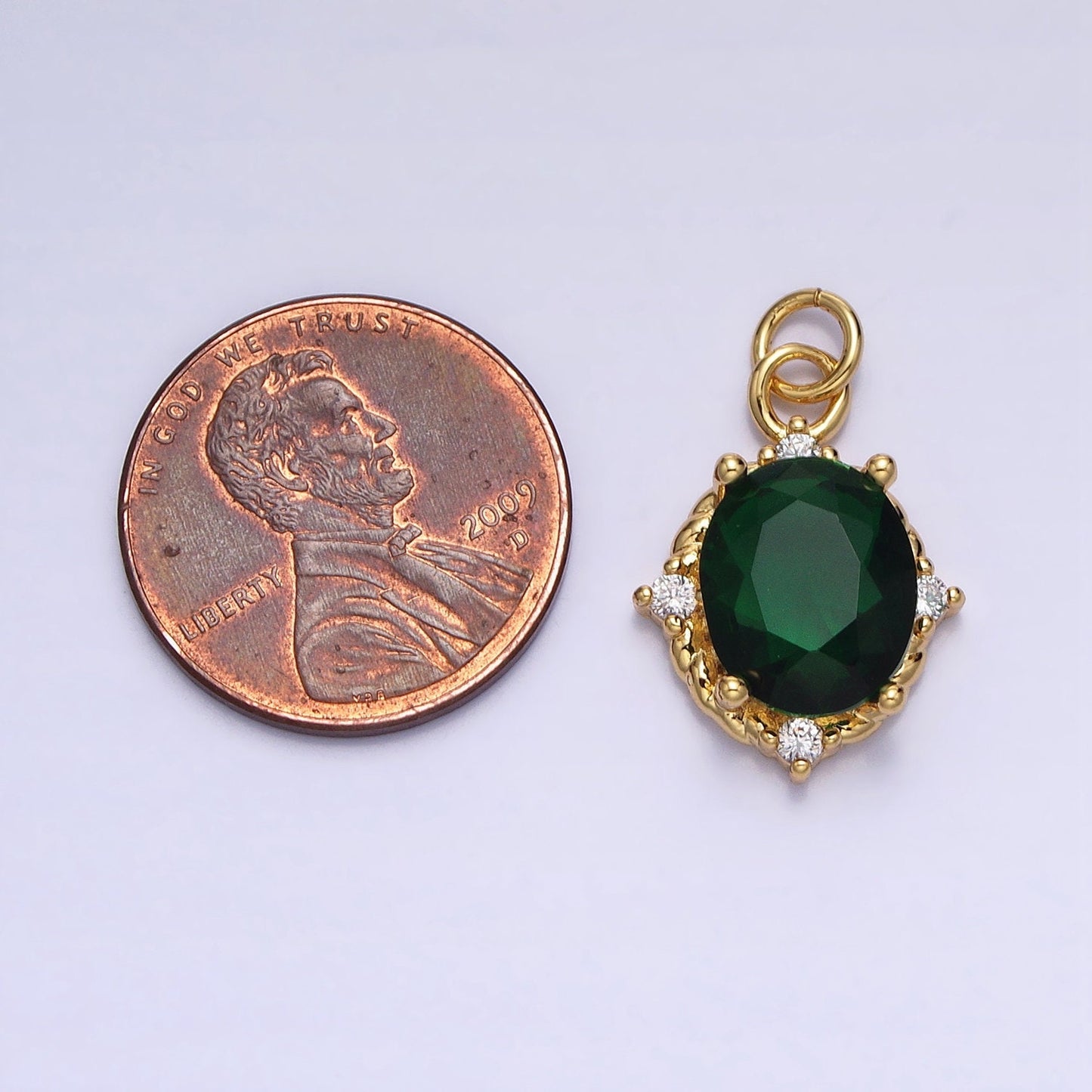 Gold Solitaire Oval Cut Pendant | Classy Oval Charm With Clear Pink Green CZ Cubic Stone for Minimalist Jewelry Making Supply AC539