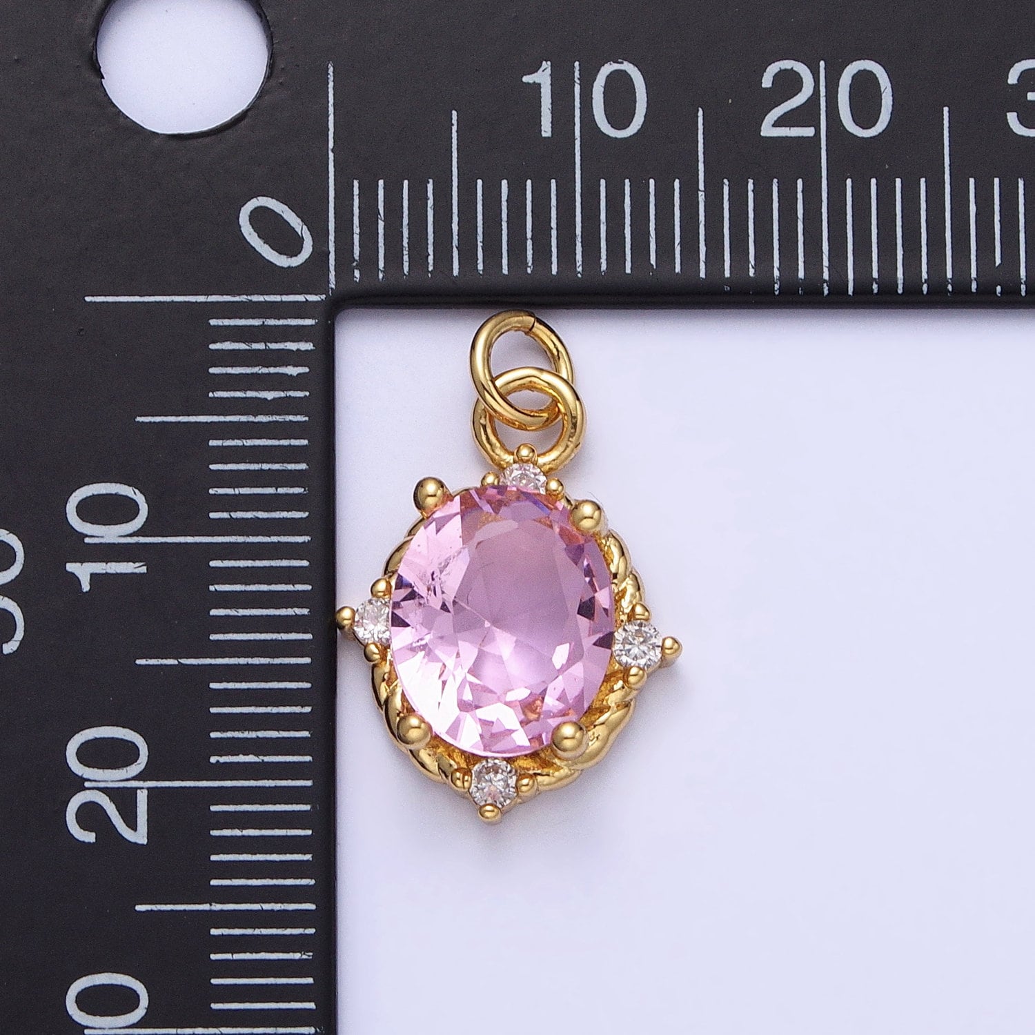 Gold Solitaire Oval Cut Pendant | Classy Oval Charm With Clear Pink Green CZ Cubic Stone for Minimalist Jewelry Making Supply AC539