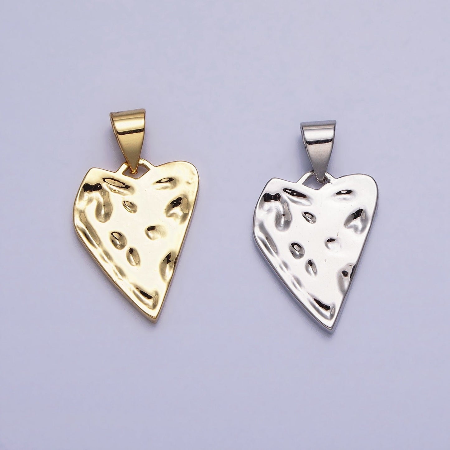 Dainty Gold Hammered Heart Charm, Silver Heart Pendant for Valentine Jewelry AC425 AC426