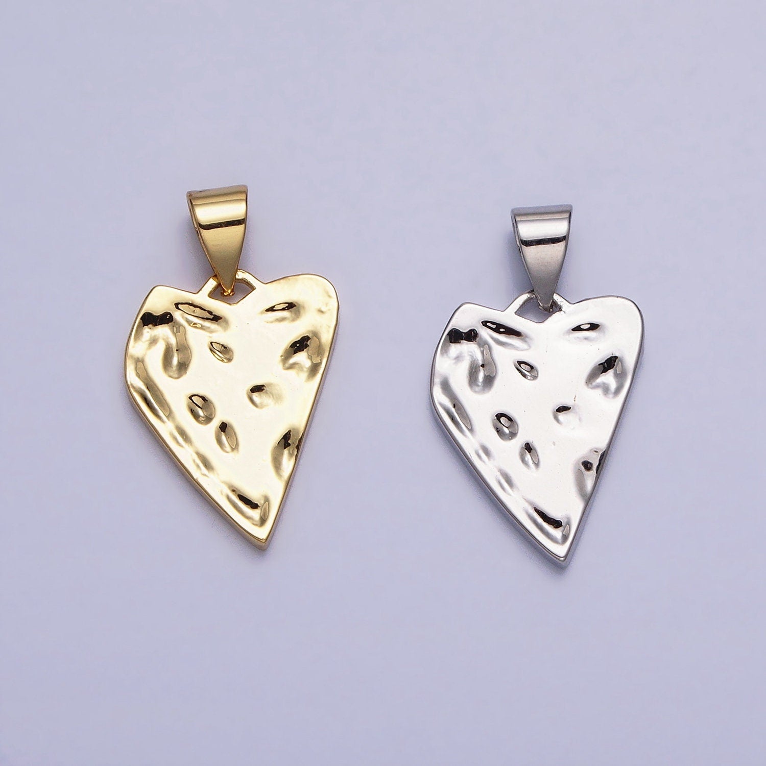 Dainty Gold Hammered Heart Charm, Silver Heart Pendant for Valentine Jewelry AC425 AC426