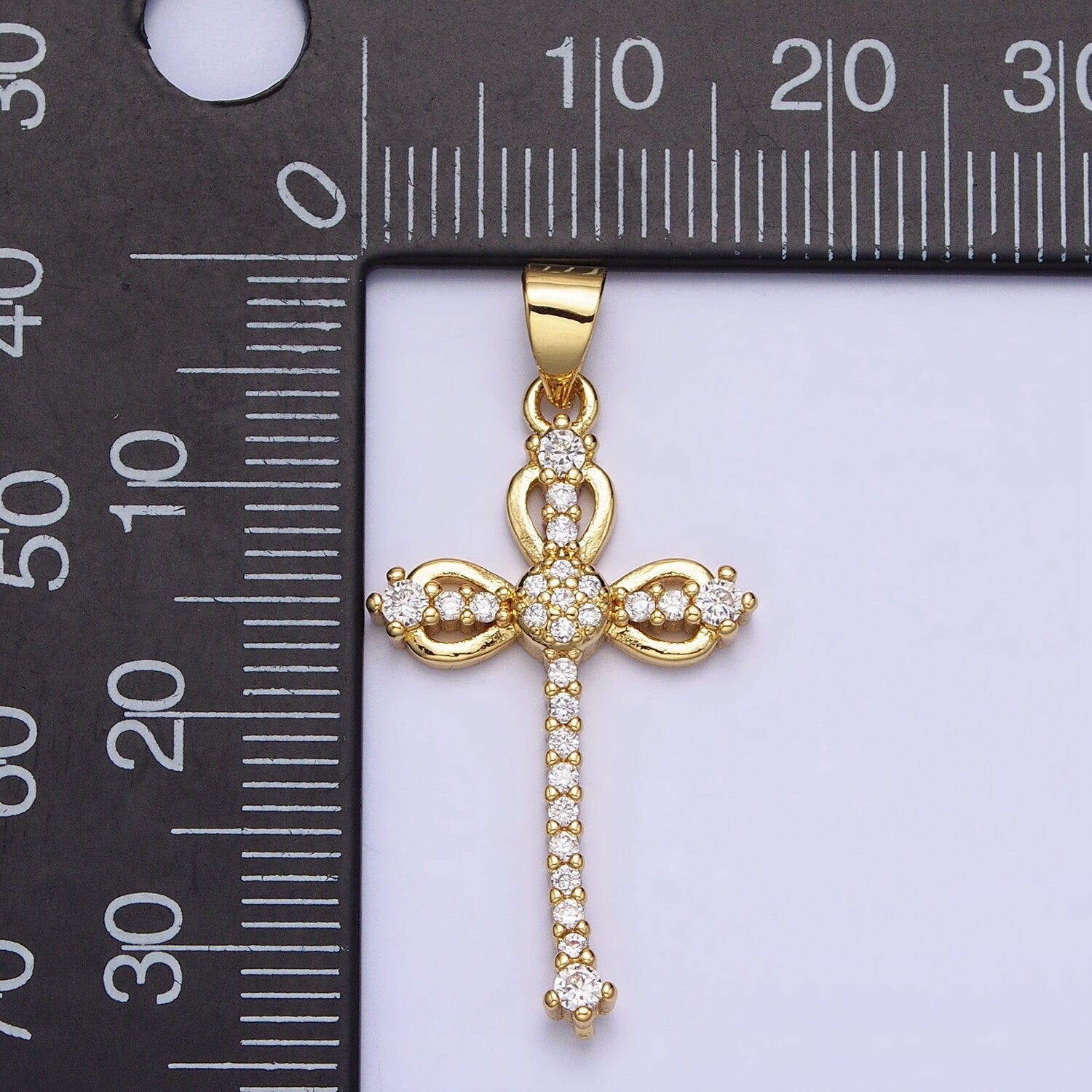 24K Gold Filled Black, Clear Micro Paved CZ Religious Cross Pendant | AA210 AA211