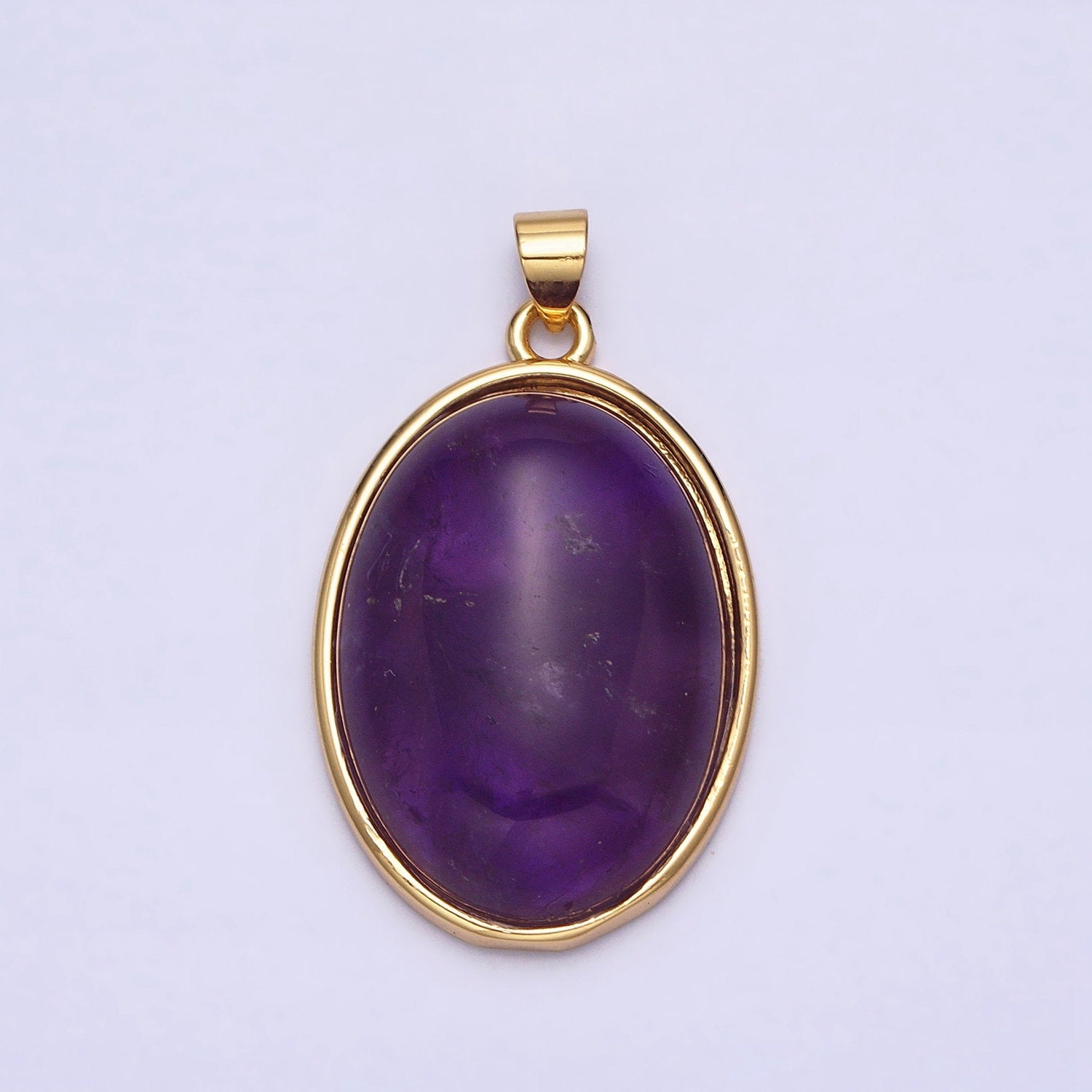 Purple Amethyst, Pink Rose Quartz Oval Cabochon 24K Gold Filled Oval Pendant AA292 AA293