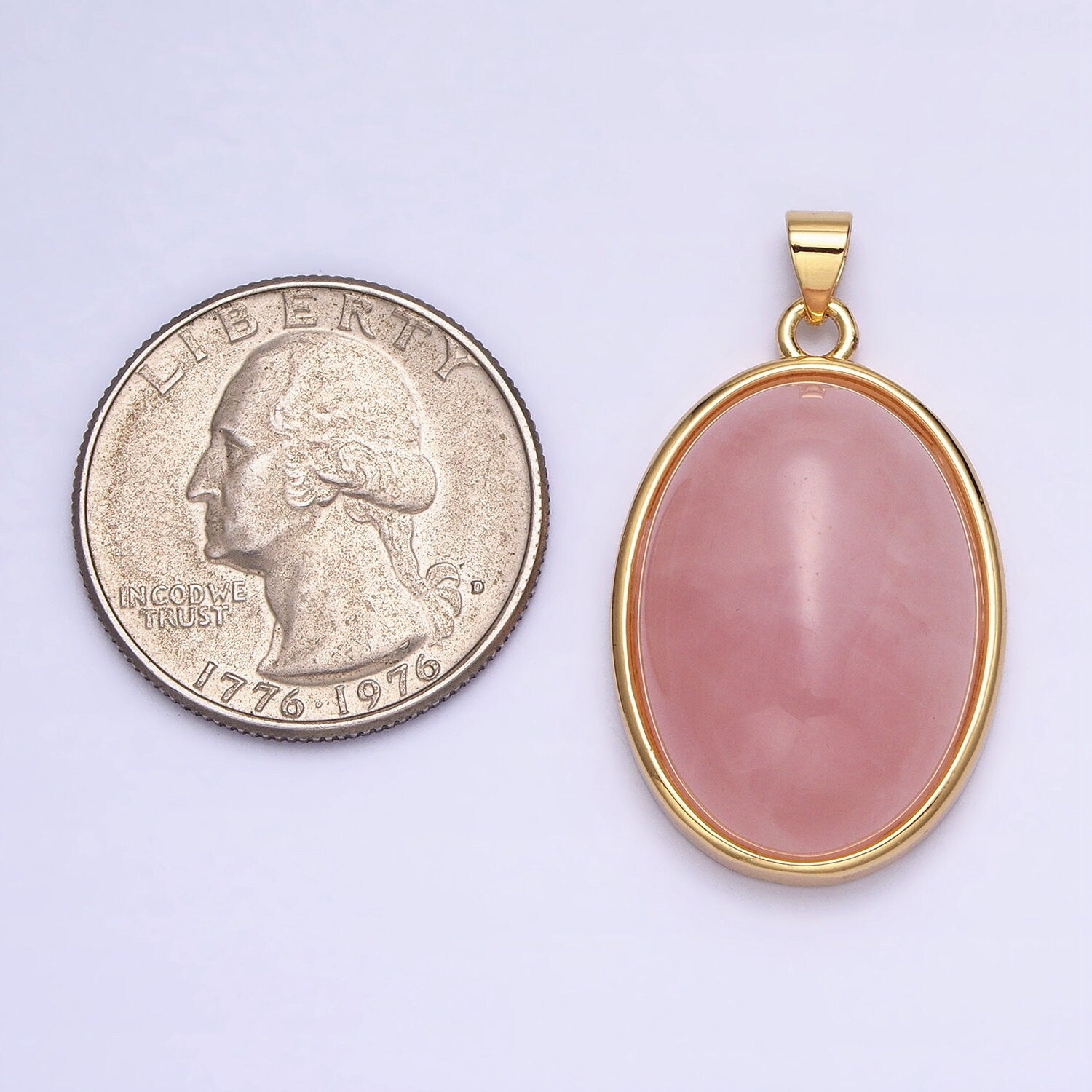 Purple Amethyst, Pink Rose Quartz Oval Cabochon 24K Gold Filled Oval Pendant AA292 AA293