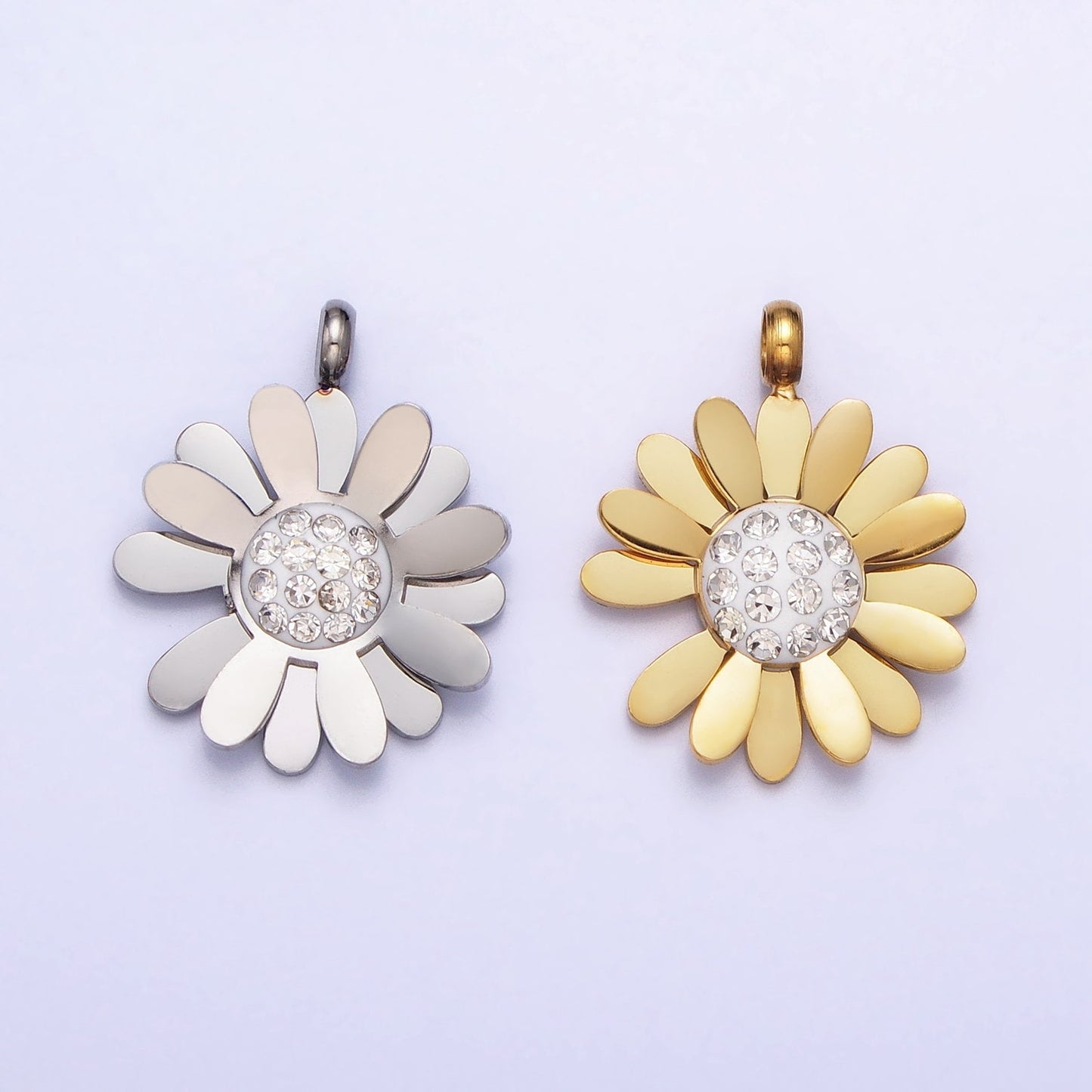 Stainless Steel Daisy Charm Gold Silver Flower Charm CZ Summer Spring Jewelry Inspired for Necklace Bracelet Earring Component P-923