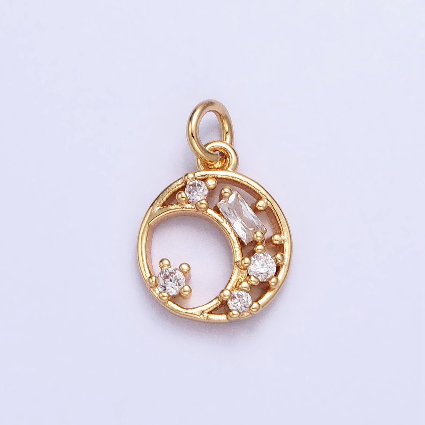Mini Gold Crescent Moon Charm Round Disc Charm for Necklace Bracelet Earring Component AC753 AC754
