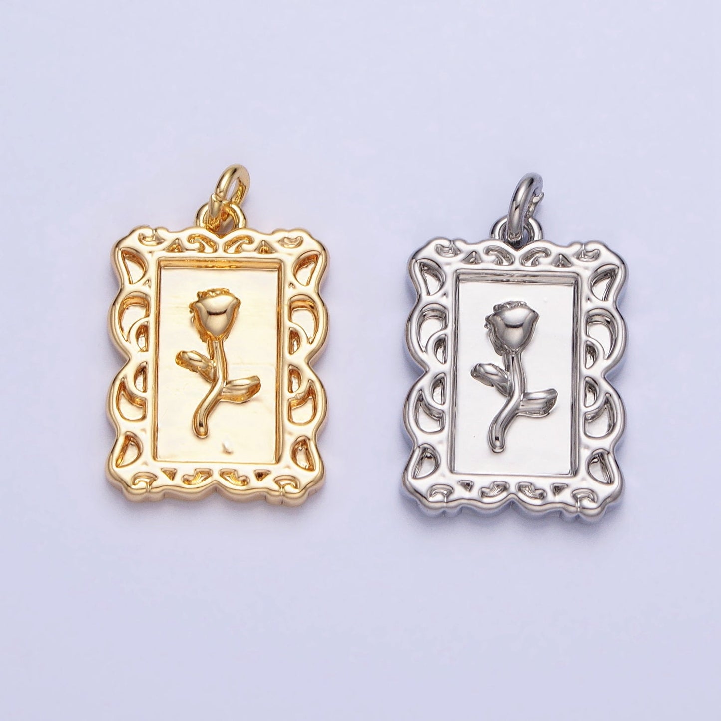 Mini Gold Frame Rose Charm Silver Belle Flower in the Picture frame AC751 AC752