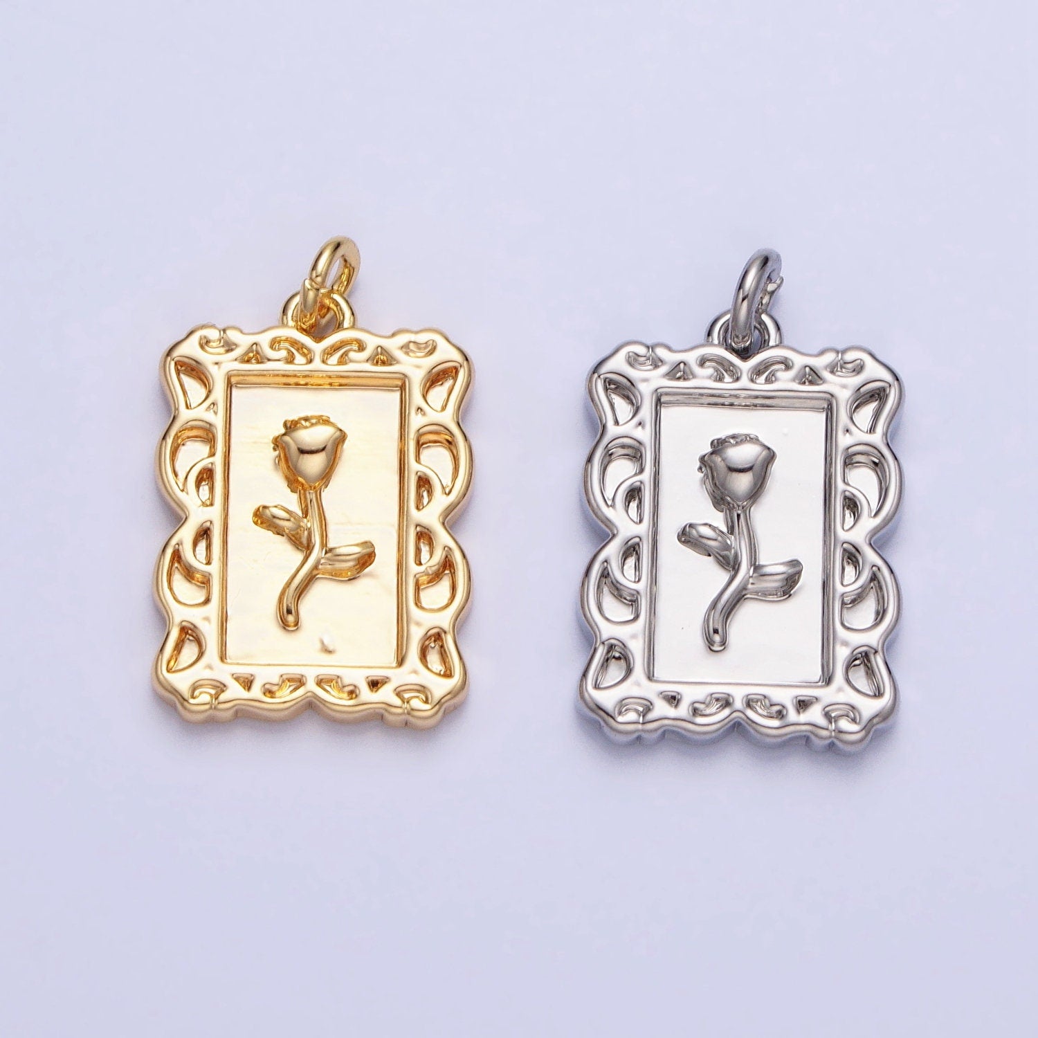 Mini Gold Frame Rose Charm Silver Belle Flower in the Picture frame AC751 AC752