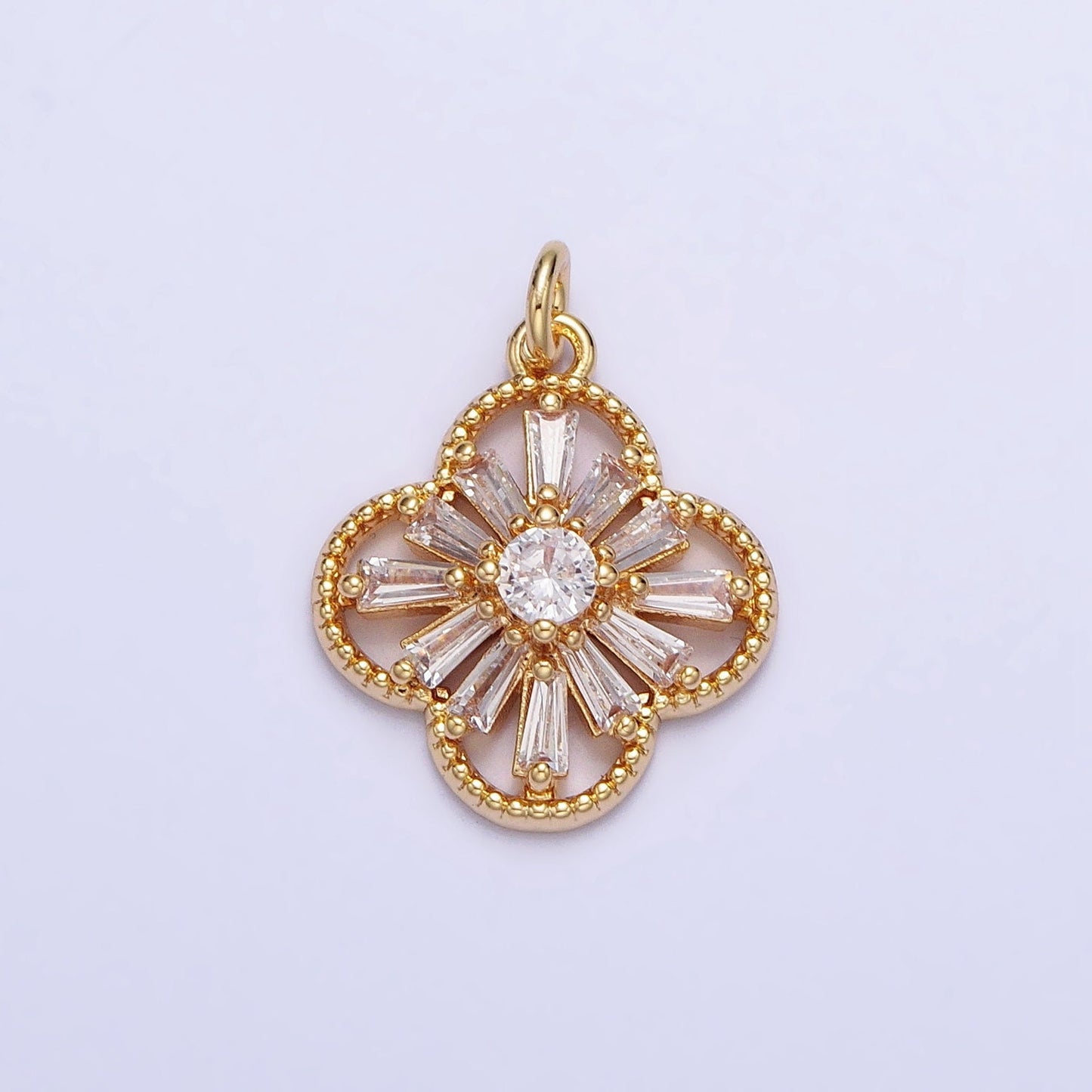 Dainty Gold Clover Charm Silver Baguette Lucky Charm AC767 AC768