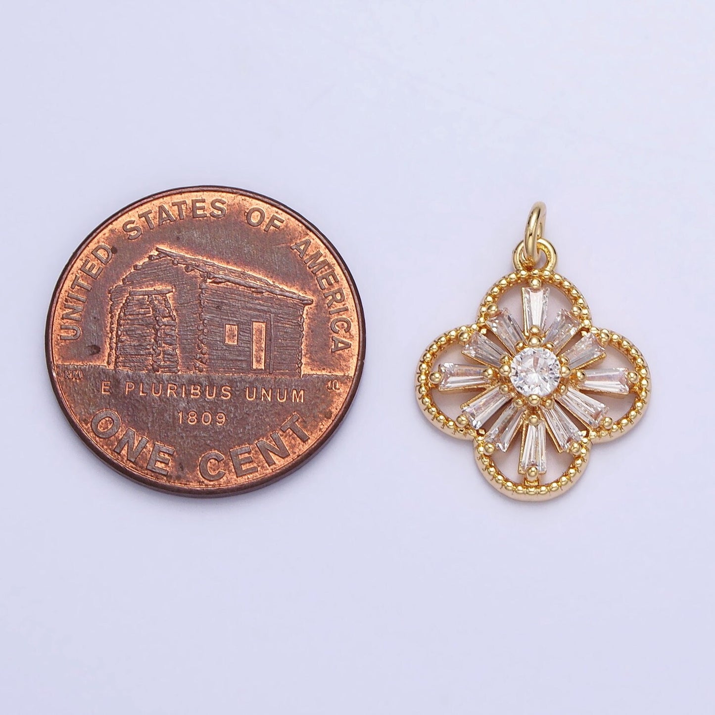 Dainty Gold Clover Charm Silver Baguette Lucky Charm AC767 AC768