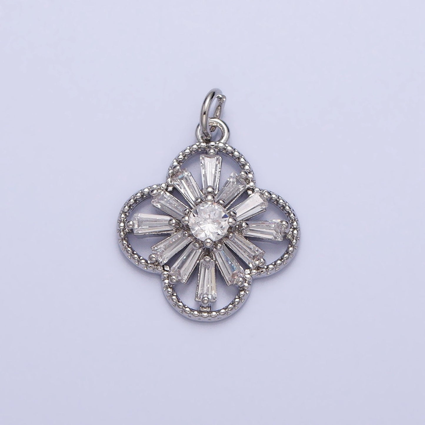 Dainty Gold Clover Charm Silver Baguette Lucky Charm AC767 AC768