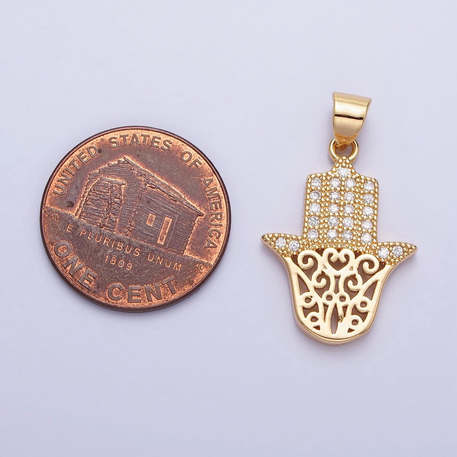 Dainty 24K Gold Filled Hamsa Hand Pendant Micro Pave Silver Hand of Fatimah Charm AA307 AA308