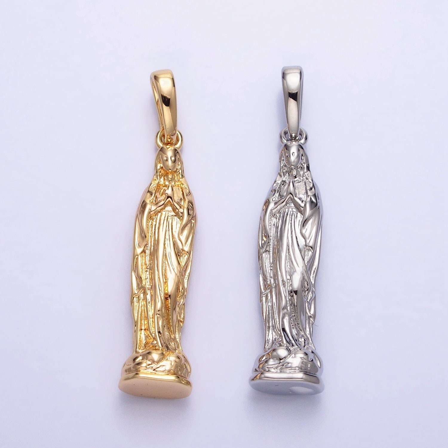 Gold, Silver Praying Mother Virgin Mary Charm Statue Religious Pendant | AA217 AA218