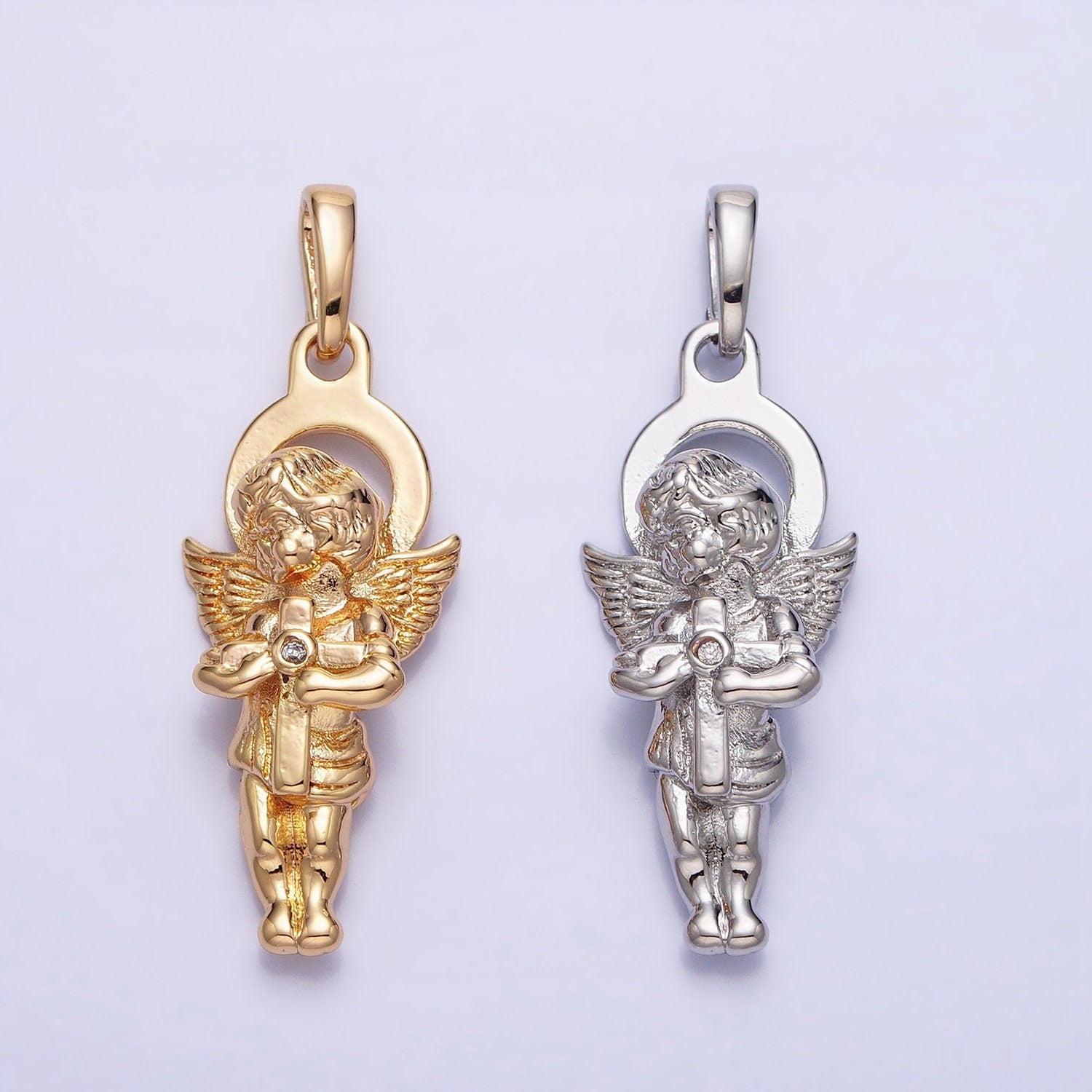 16K Gold Fill Guardian Angel Charm Cherub Pendant Baby Angel Charm Pendant for Protection Pendant DIY Jewelry Making Supply AA303
