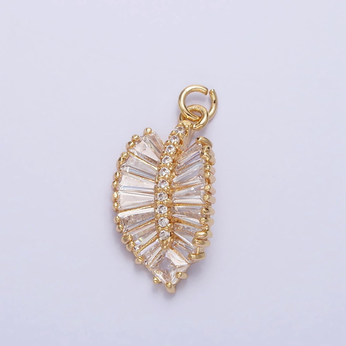 Plated Brass Micro Pave Cubic Zirconia Leaf Charm Baguette Small Leaf Charms for Jewelry Making