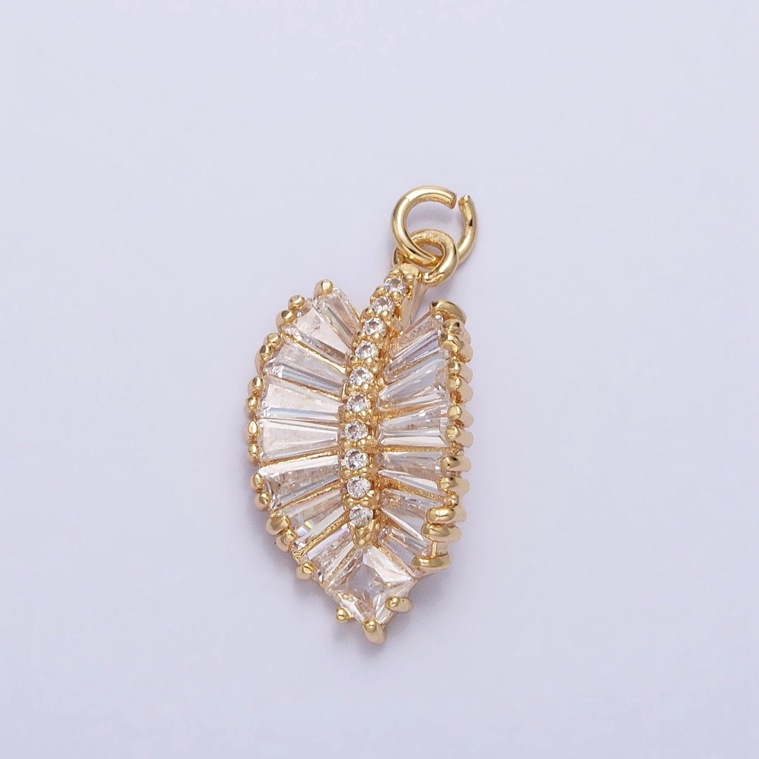 Plated Brass Micro Pave Cubic Zirconia Leaf Charm Baguette Small Leaf Charms for Jewelry Making