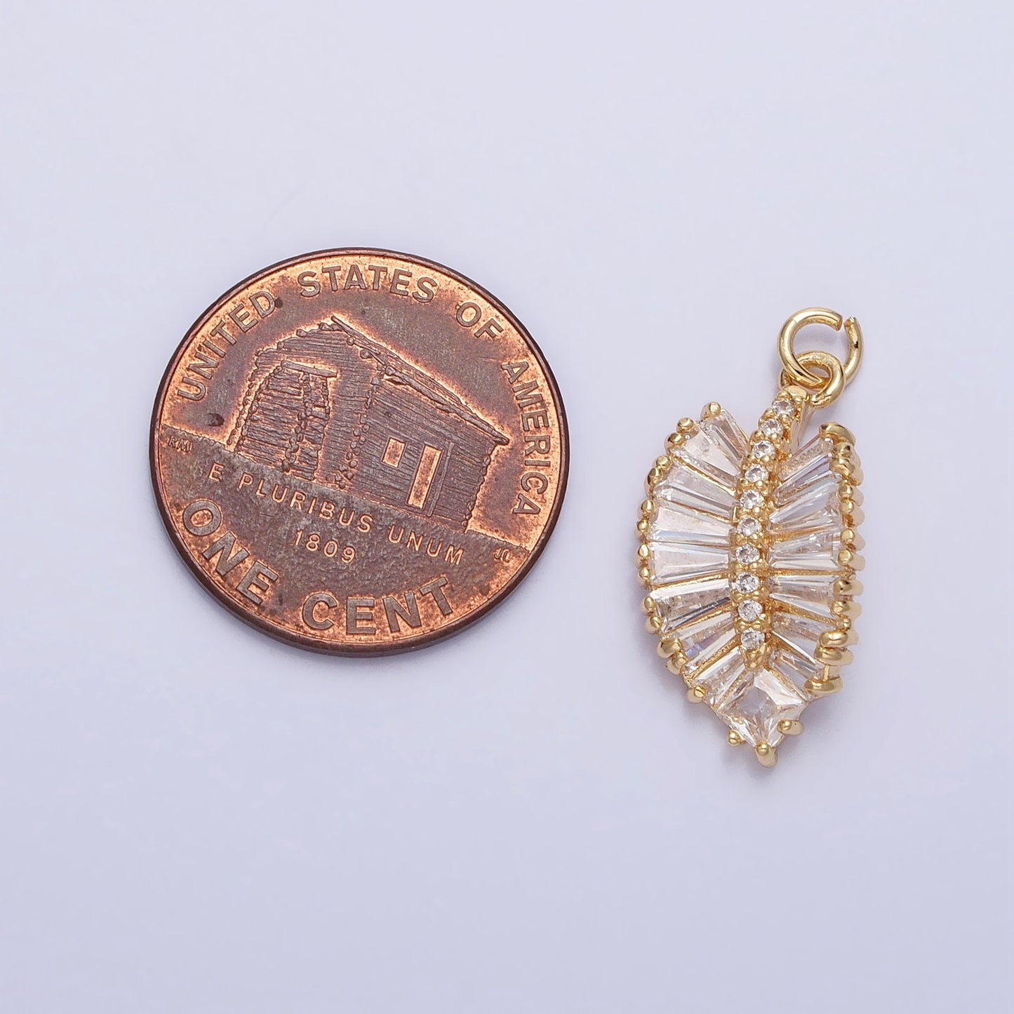 Plated Brass Micro Pave Cubic Zirconia Leaf Charm Baguette Small Leaf Charms for Jewelry Making