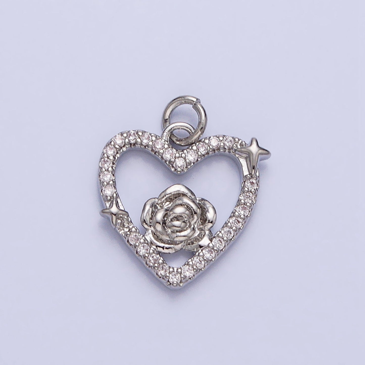 Dainty Gold Rose Charm Flower Micro Pave Heart Shape Pendant Floral Charm for Necklace Bracelet Component AC717