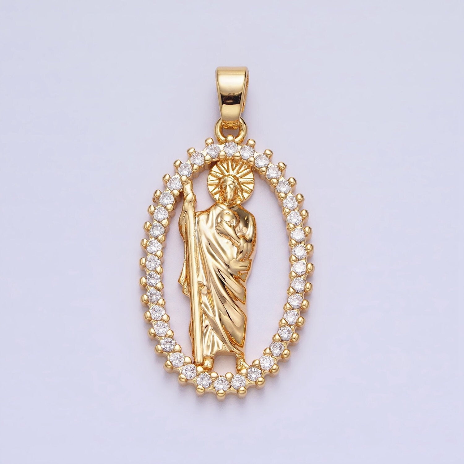 Saint Jude Pendant Oval Clear CZ Religious DIY Charm Jewelry Necklace Bracelet Earring AA401 AA402