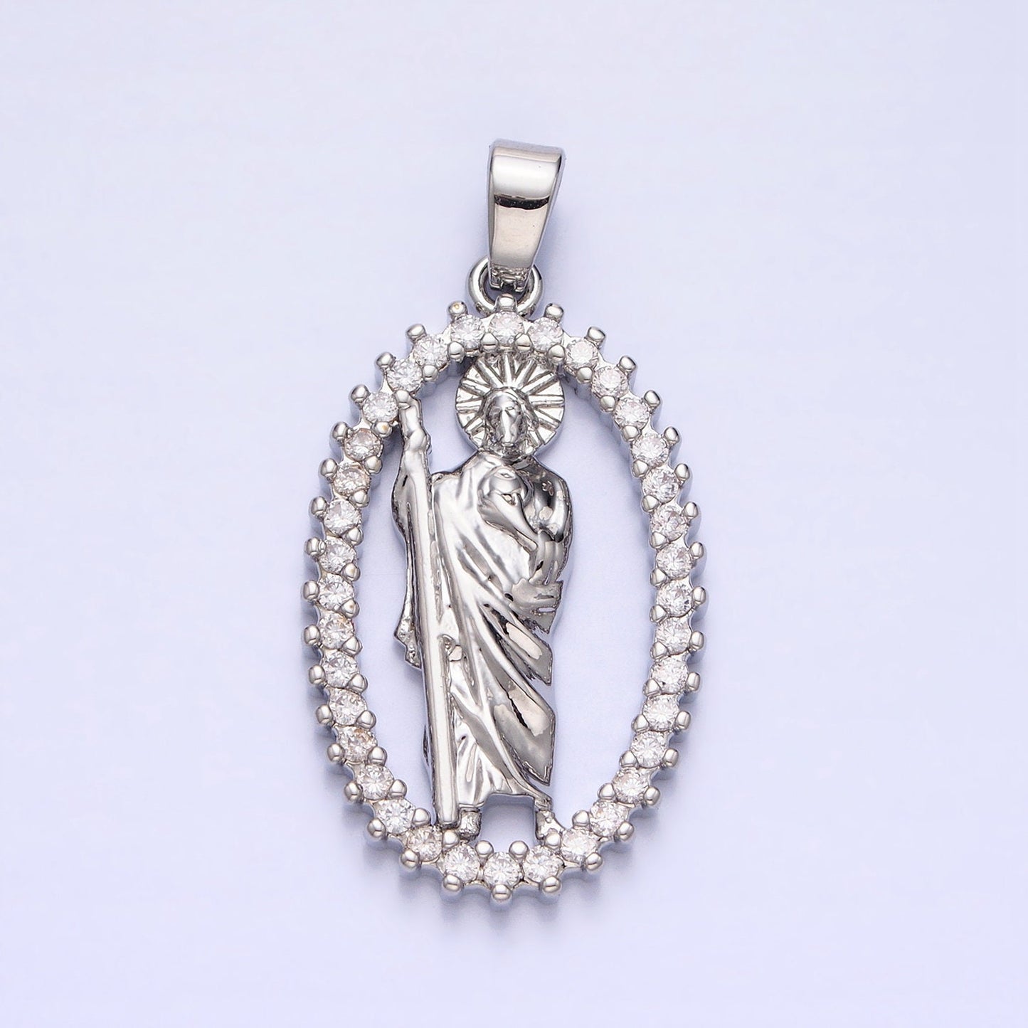 Saint Jude Pendant Oval Clear CZ Religious DIY Charm Jewelry Necklace Bracelet Earring AA401 AA402
