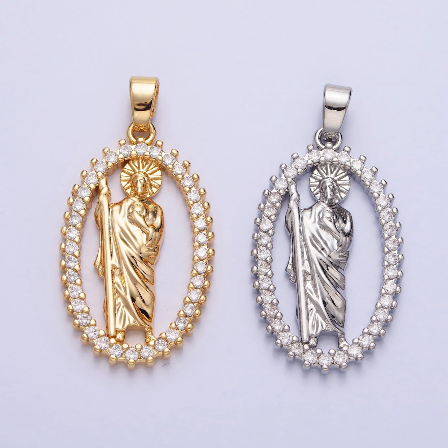 Saint Jude Pendant Oval Clear CZ Religious DIY Charm Jewelry Necklace Bracelet Earring AA401 AA402