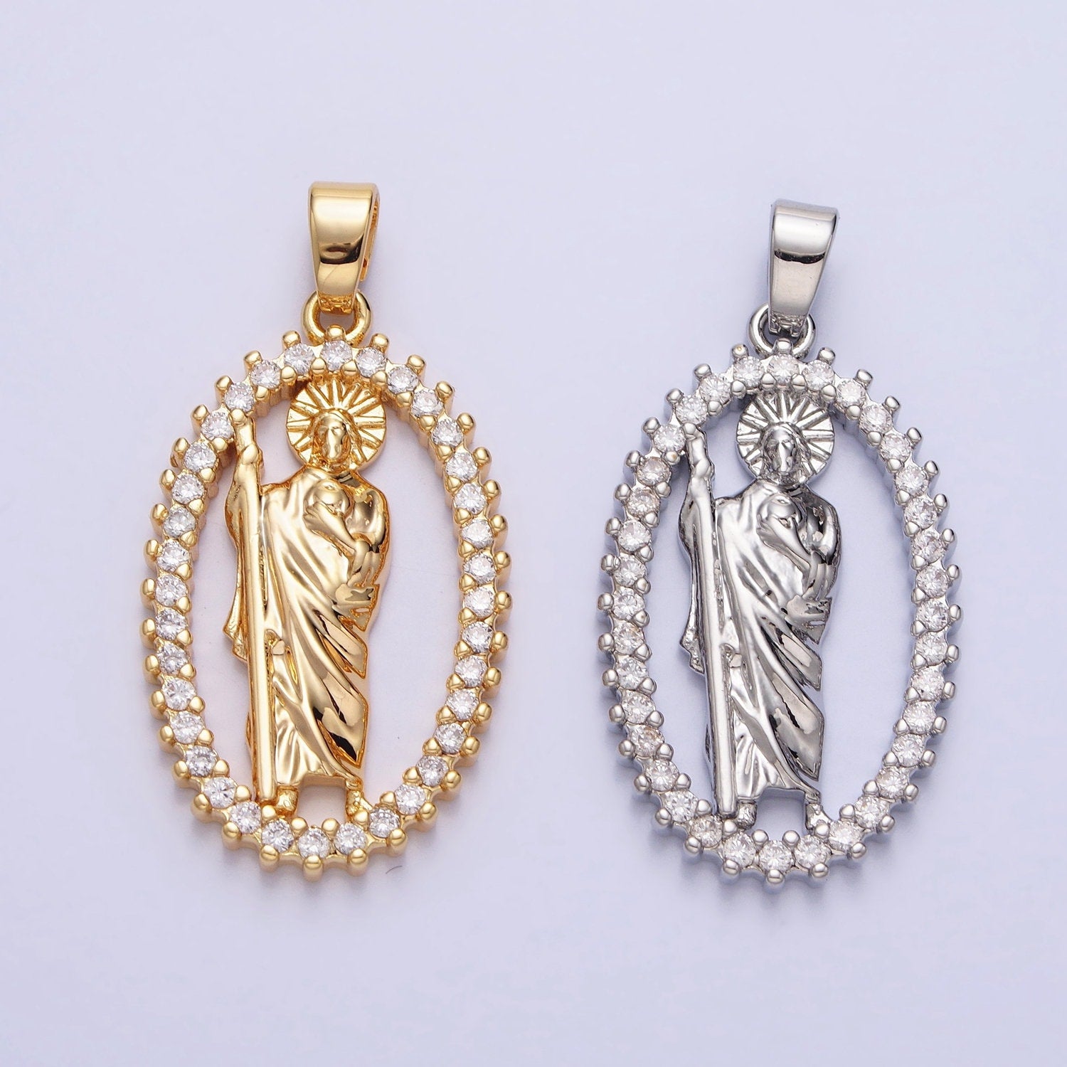 Saint Jude Pendant Oval Clear CZ Religious DIY Charm Jewelry Necklace Bracelet Earring AA401 AA402