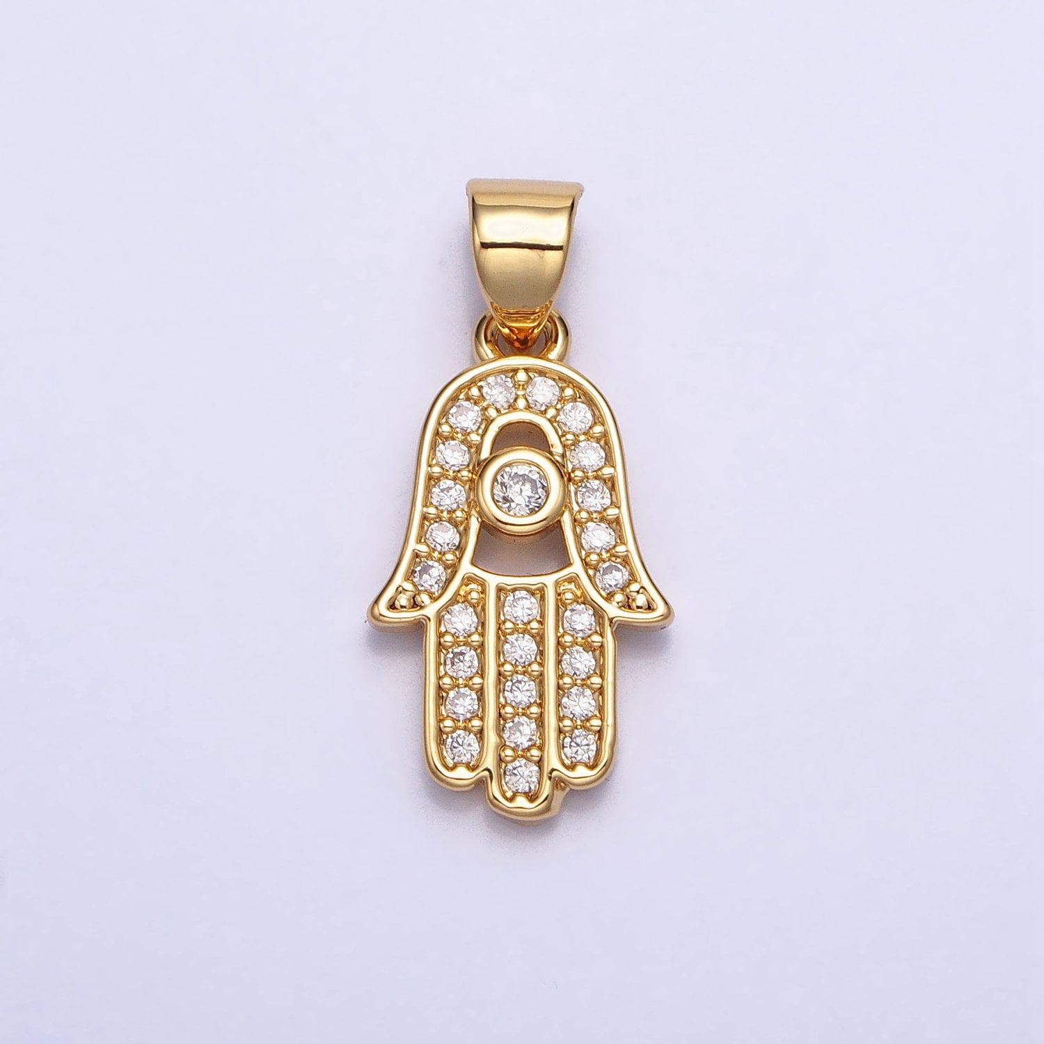 16K Gold Filled Micro Paved Clear CZ Protection Hamsa Hand Evil Eye Pendant in Gold & Silver | AA386 AA387