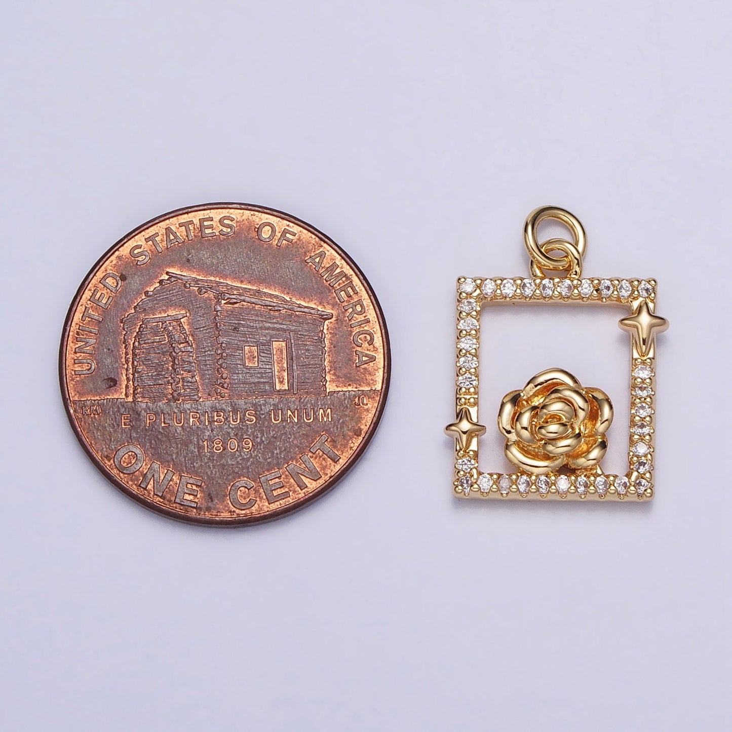 Dainty MIcro Pave Rosebud Flower Charm Pendant Rose Floral Charm in Square Frame with CZ Stone for Bracelet Necklace Earring Supply AC699