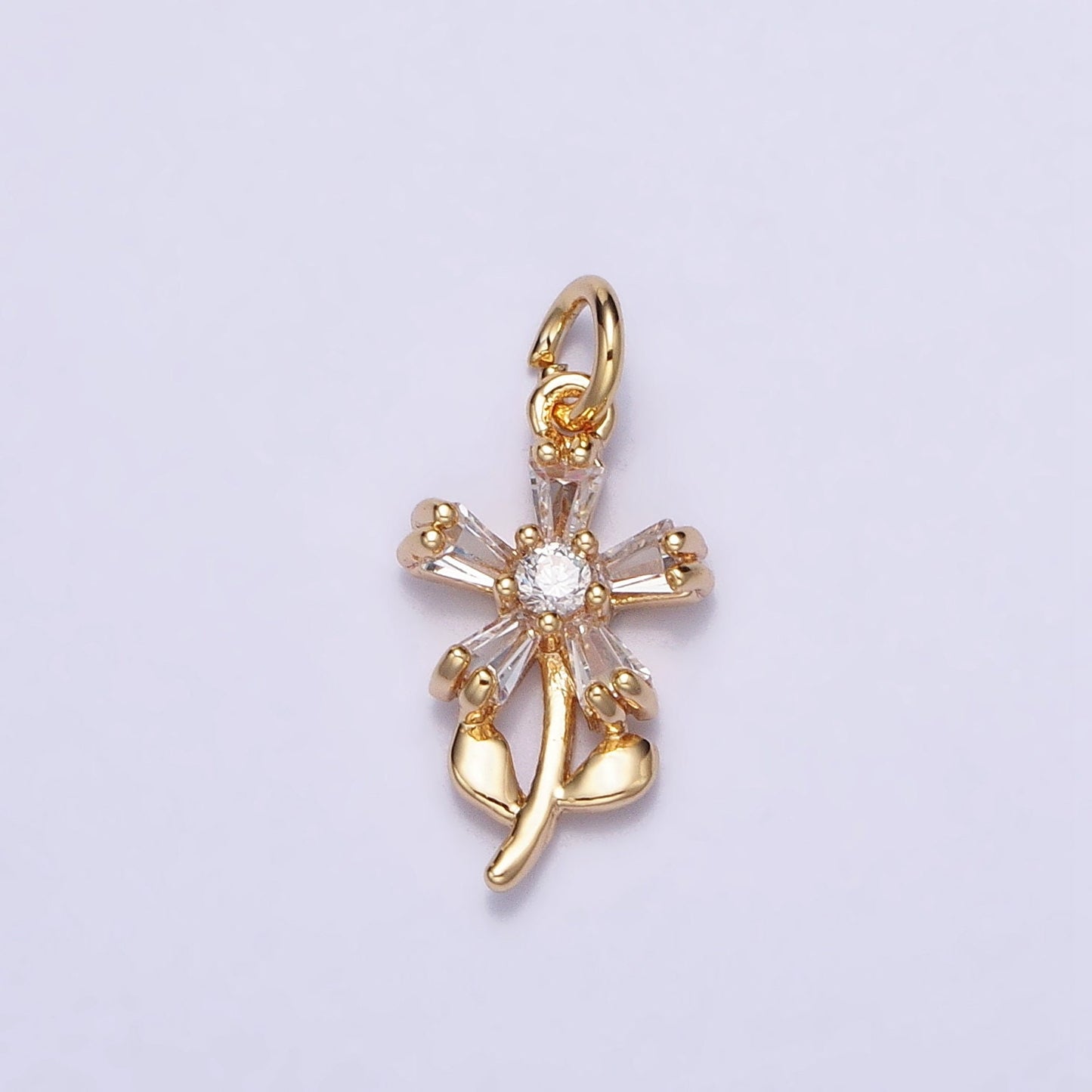 Gold, Silver Baguette CZ Nature Daisy Flower Mini Add-On Charm | AC673 AC674