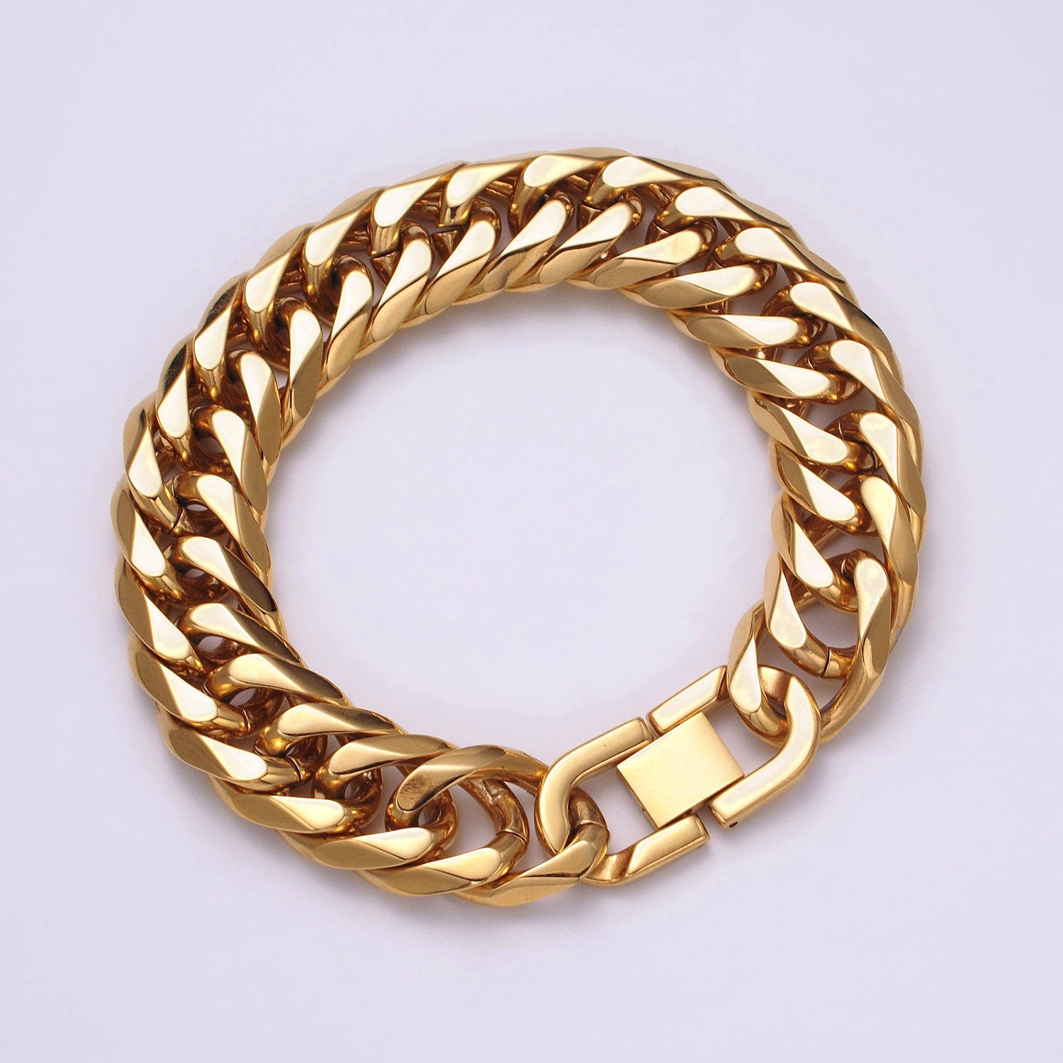 Miami Cuban Link Chain Bracelet 24k Gold Plated Hip Hop Stainless Steel 8mm-11mm Thick Bracelet for Men Father Day Gift Boy Friend Jewelry