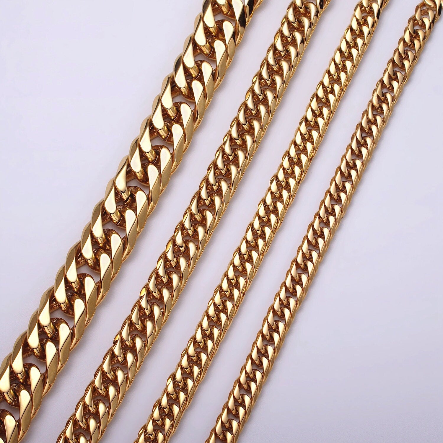 Miami Cuban Link Chain Bracelet 24k Gold Plated Hip Hop Stainless Steel 8mm-11mm Thick Bracelet for Men Father Day Gift Boy Friend Jewelry