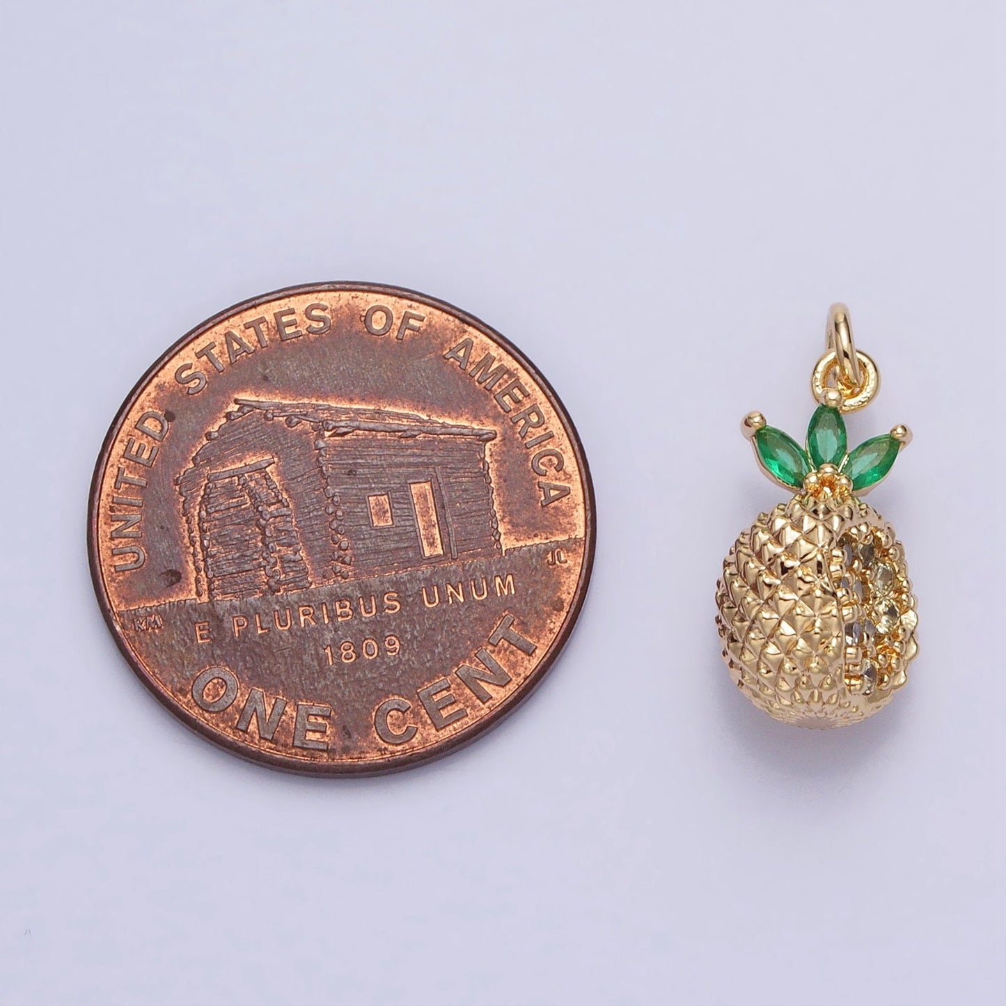 Tiny Gold Pineapple Charm, Cubic Zirconia Pina Charm Jewelry Making Supply CZ Dole Tropical Fruit Food Charm AC705