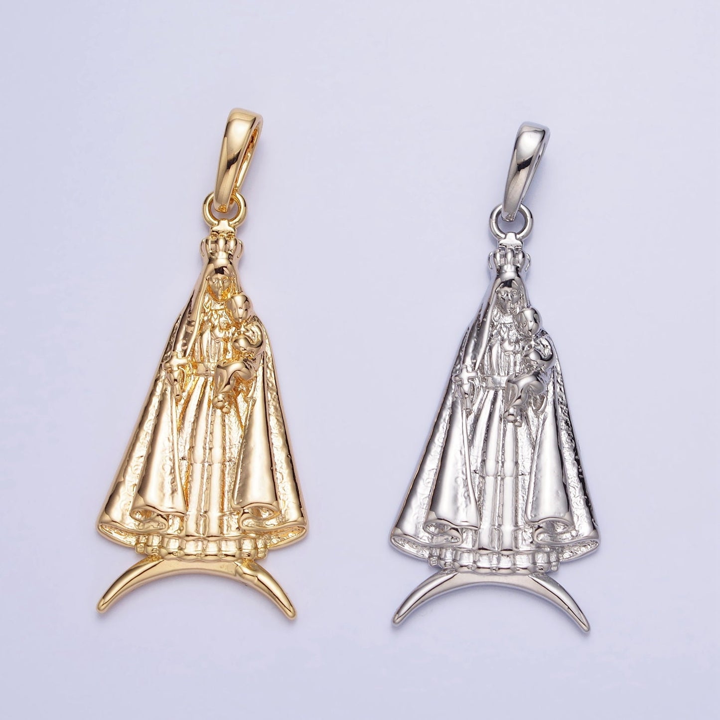 Gold Plated over Brass Pendant Our Nossa Senhora Aparecida Charm Pendant Catholic Religious Jewelry Making Supply AA176