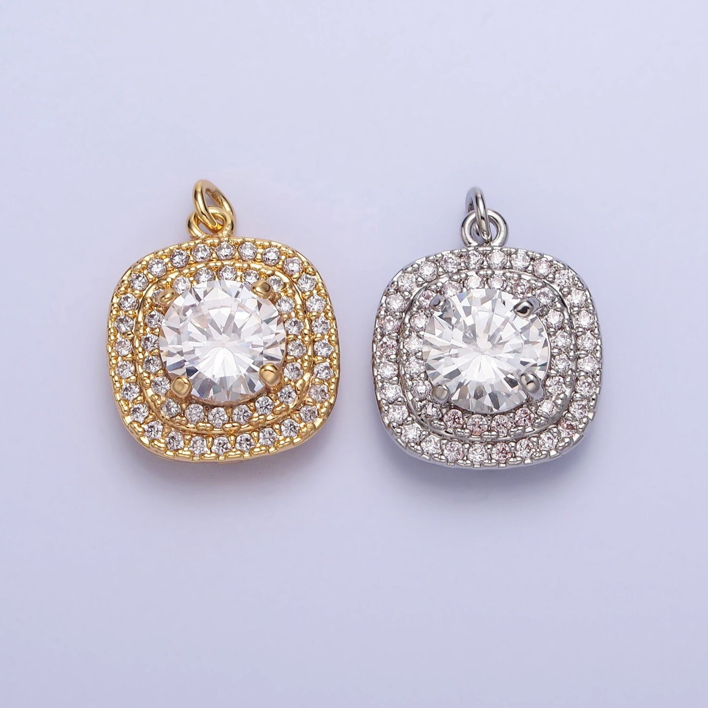 Clear Zirconia Cubic Pave 16K Gold Filled Charm, CZ Pendant ,Square Cubic Mini Pendant, Dainty Bracelet Earring Necklace Charm AC389