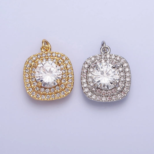 Clear Zirconia Cubic Pave 16K Gold Filled Charm, CZ Pendant ,Square Cubic Mini Pendant, Dainty Bracelet Earring Necklace Charm AC389
