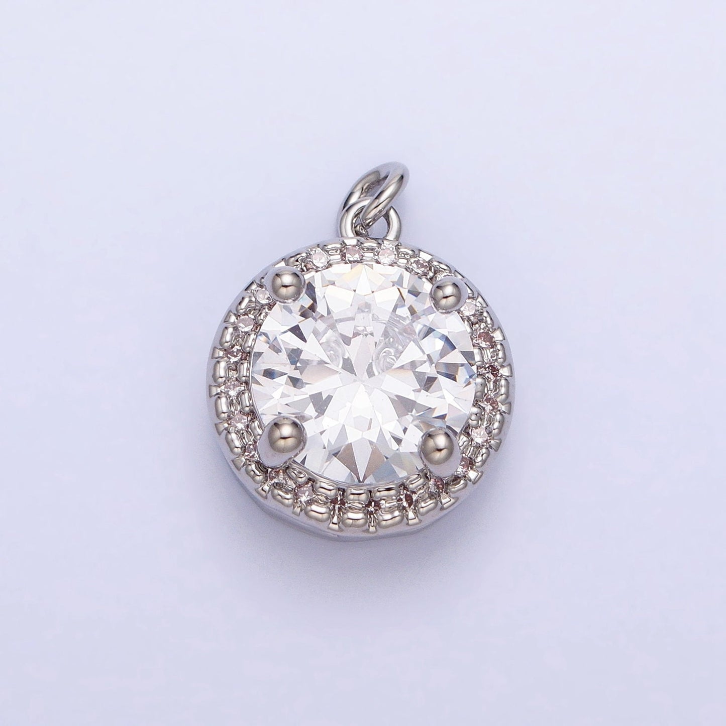 Mini Gold, Silver Circle Rounded Micro Paved Solitaire CZ Add-On Charm for Necklace Bracelet Earring Component | AC391 AC392
