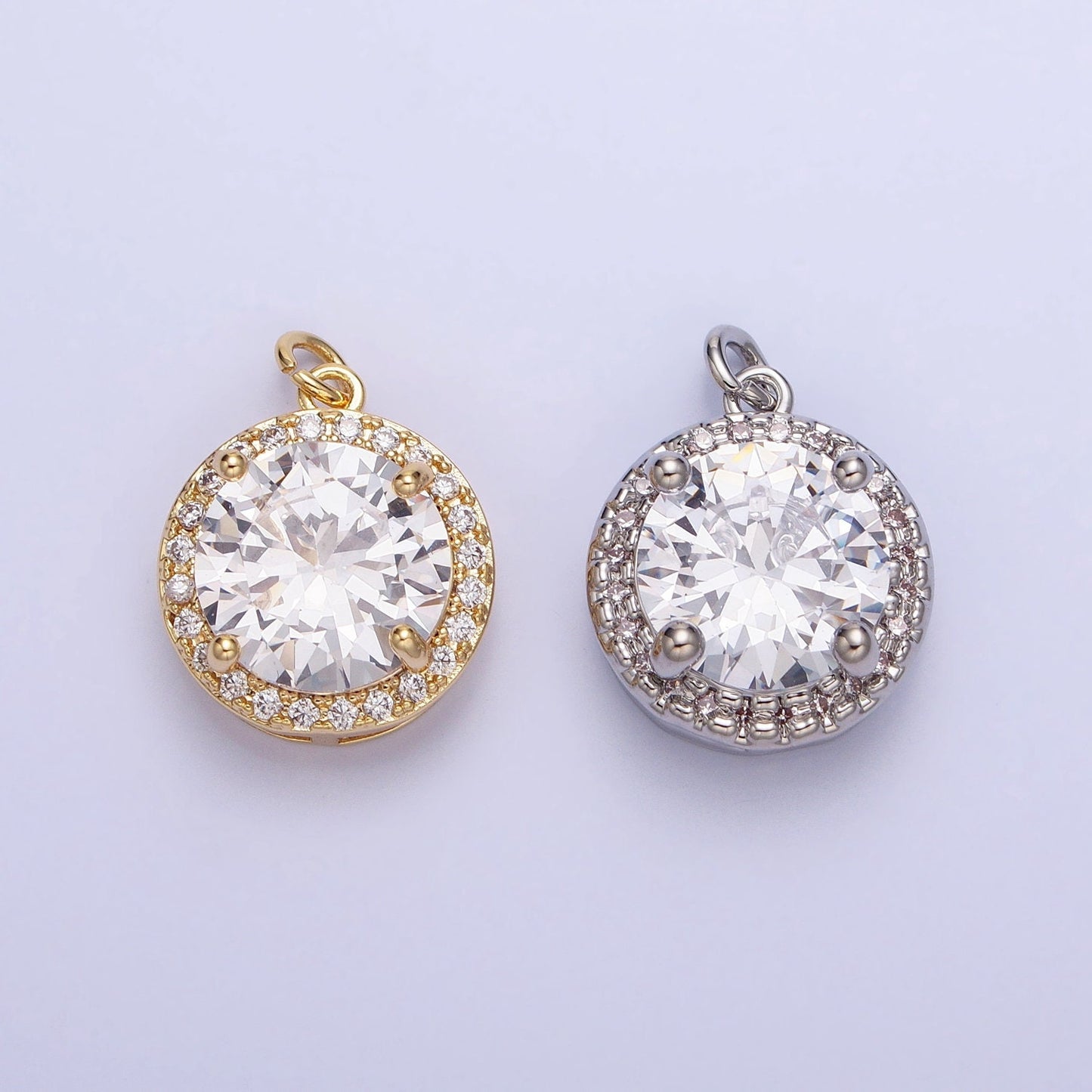 Mini Gold, Silver Circle Rounded Micro Paved Solitaire CZ Add-On Charm for Necklace Bracelet Earring Component | AC391 AC392